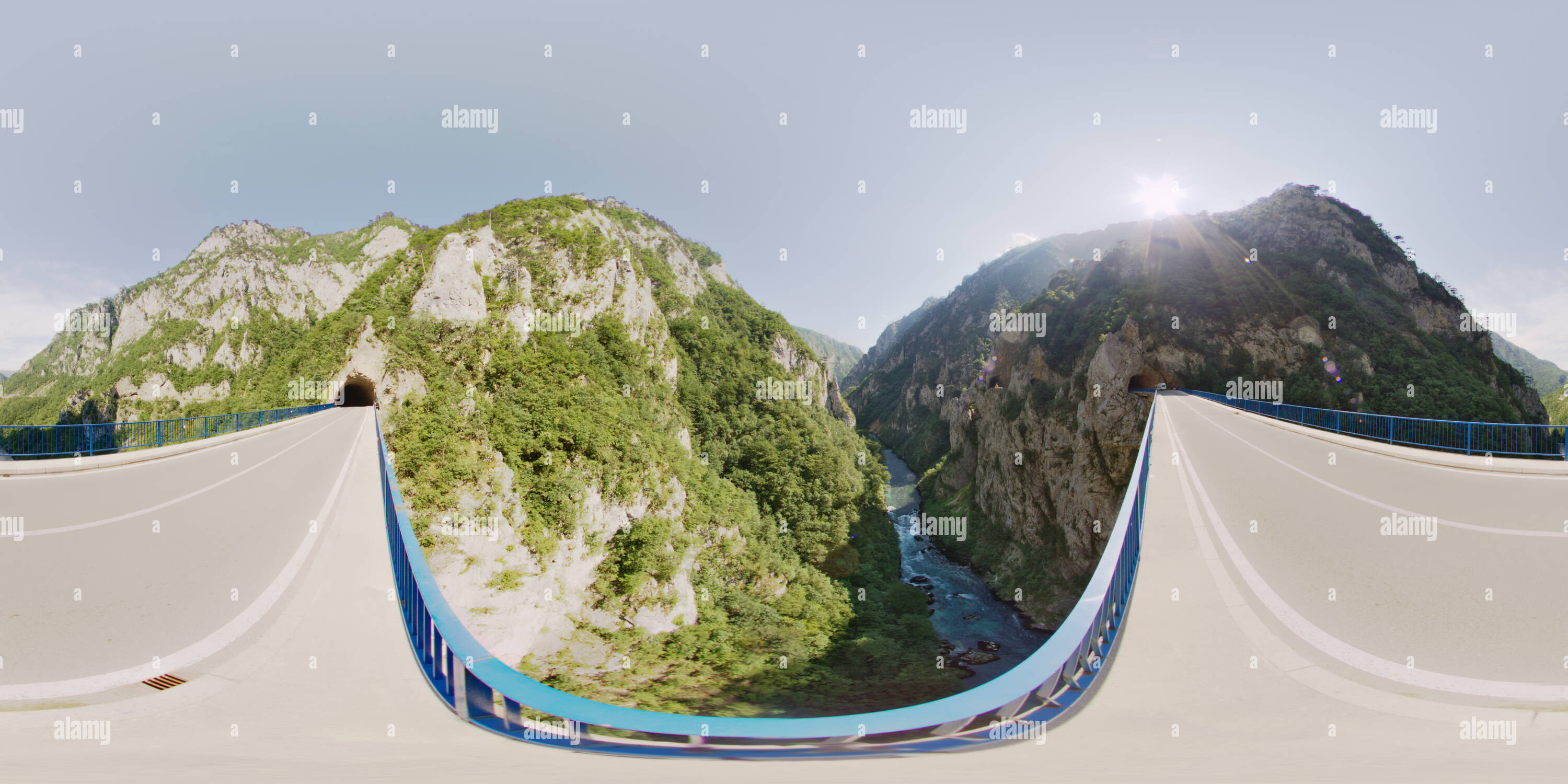 360 degree panoramic view of bridge over Piva Canyon Montenegro