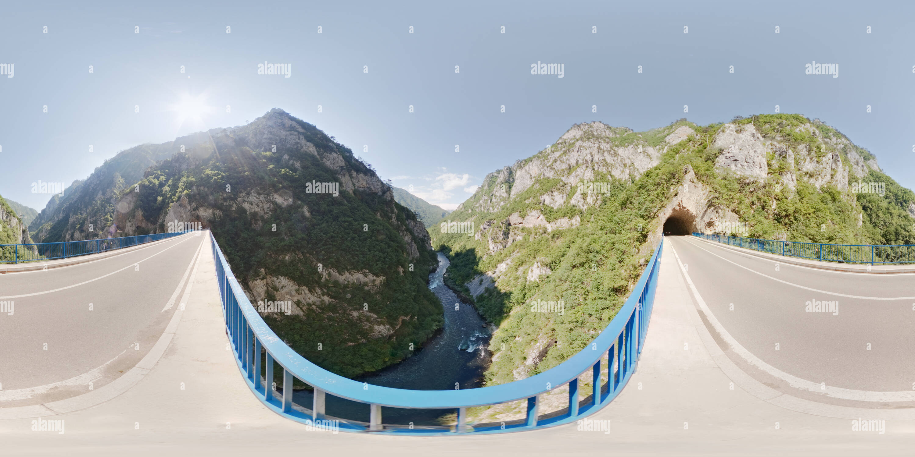 360 degree panoramic view of Bridge over Piva Canyon Montenegro