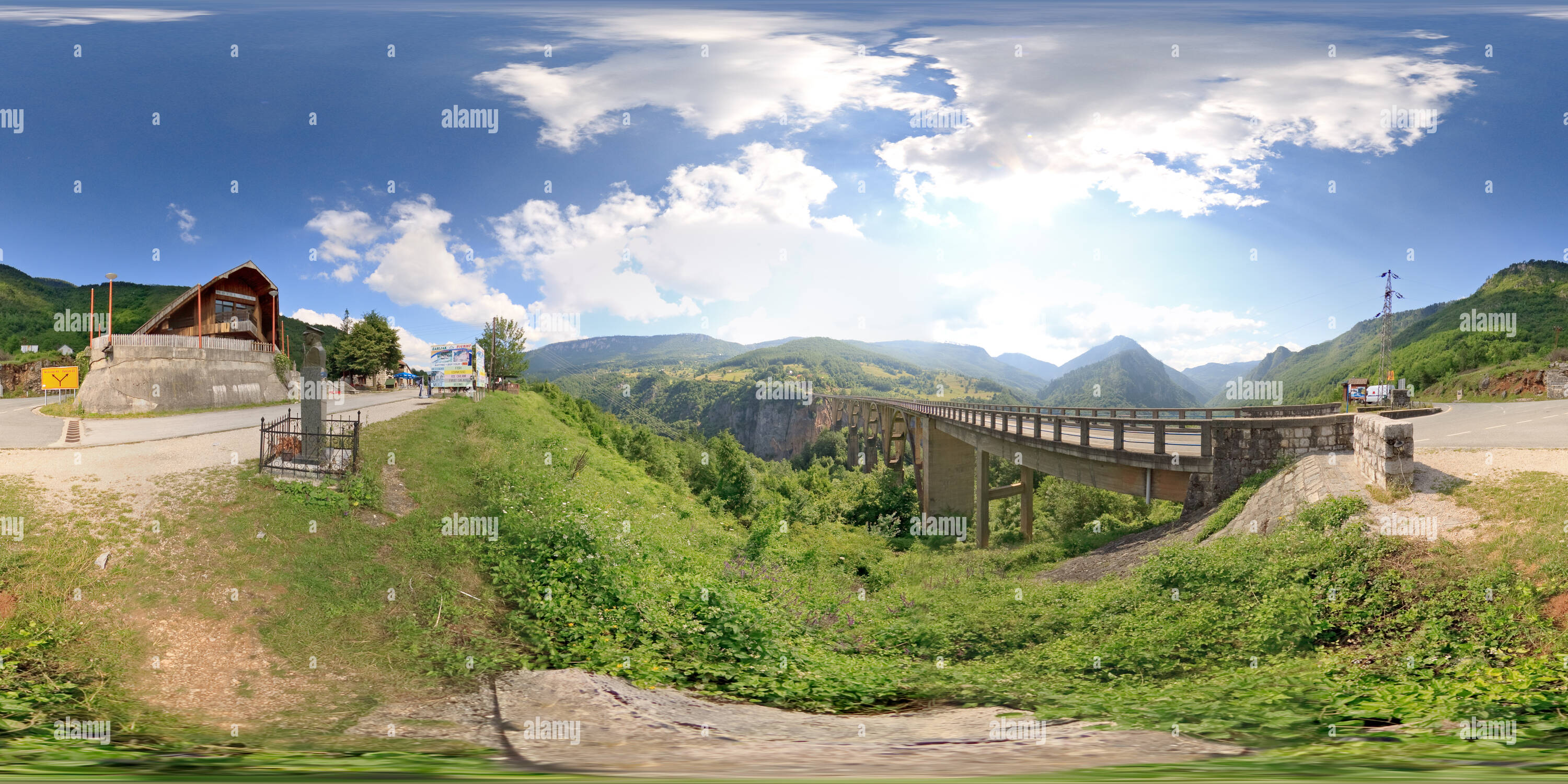 360 degree panoramic view of Bridge over Tara Canyon Montenegro