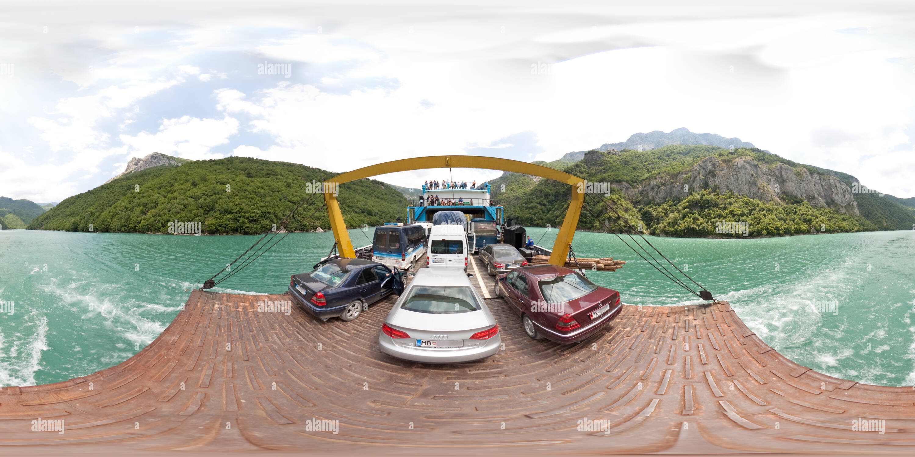 360 degree panoramic view of Koman ferry / Albania
