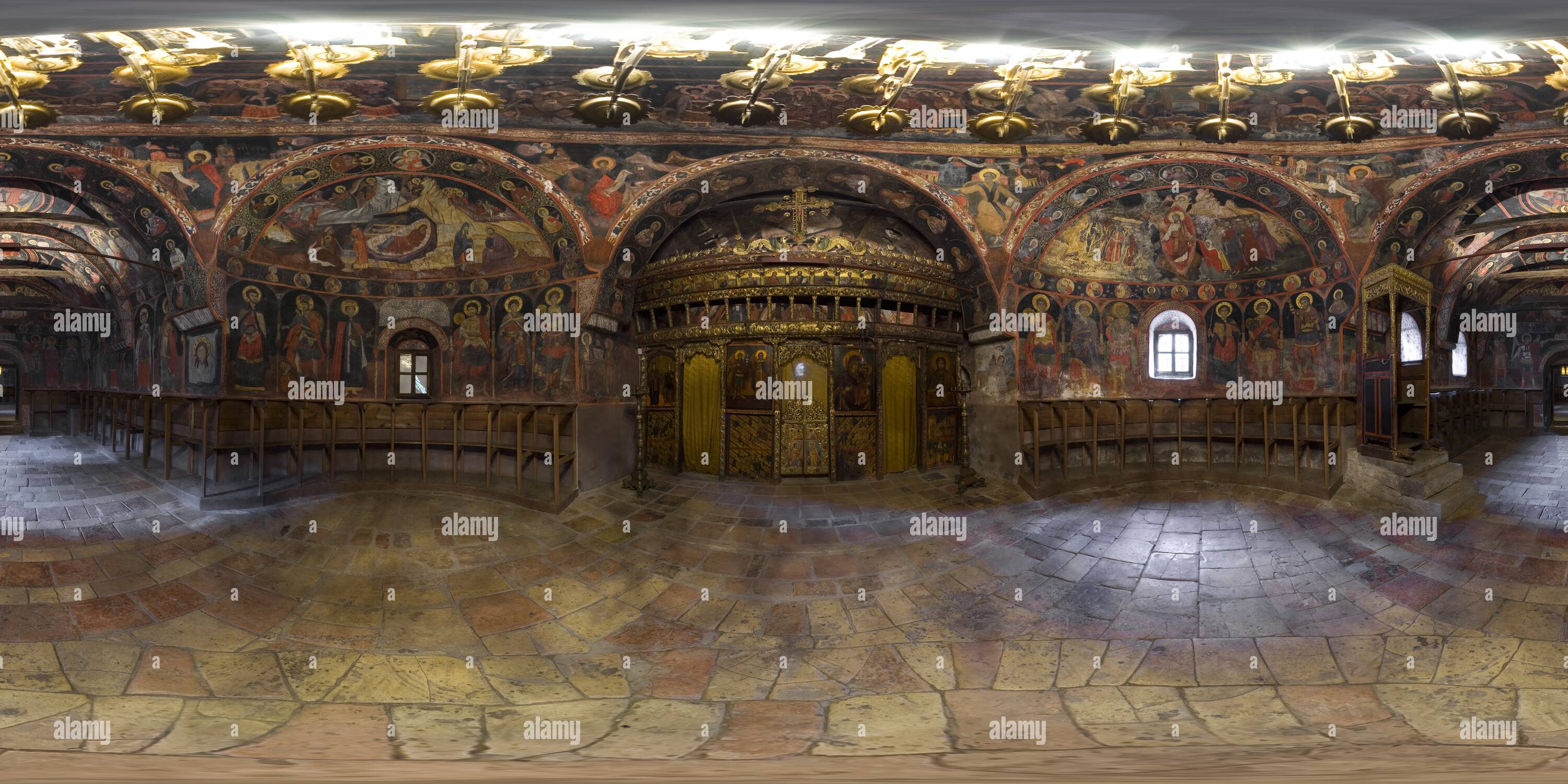 360 degree panoramic view of St Archangels Michael and Gabriel Church in Arbanassi
