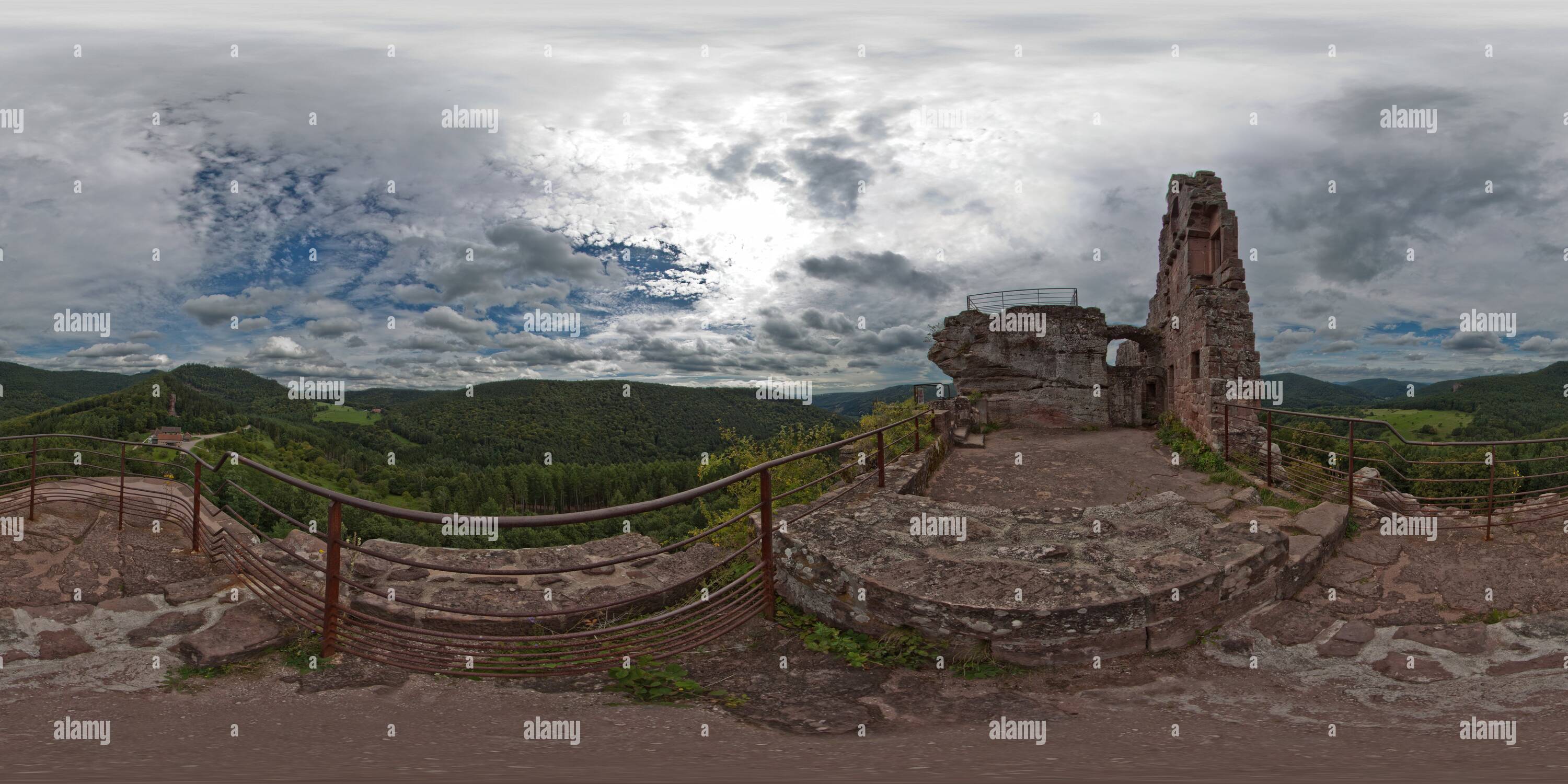 360 degree panoramic view of Rock Castle Fleckenstein, France, Vosges
