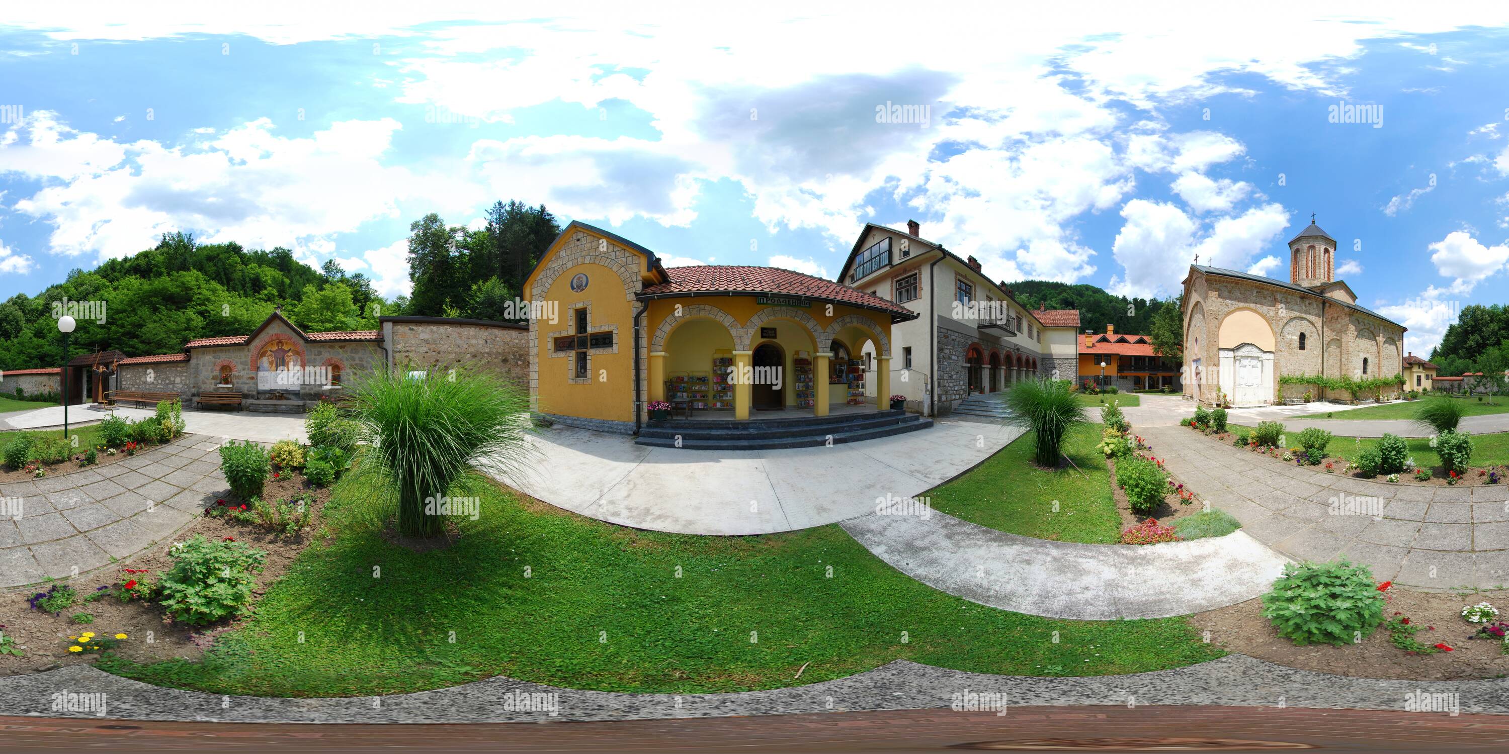 360 degree panoramic view of Racha monastery (Manastir Raca)