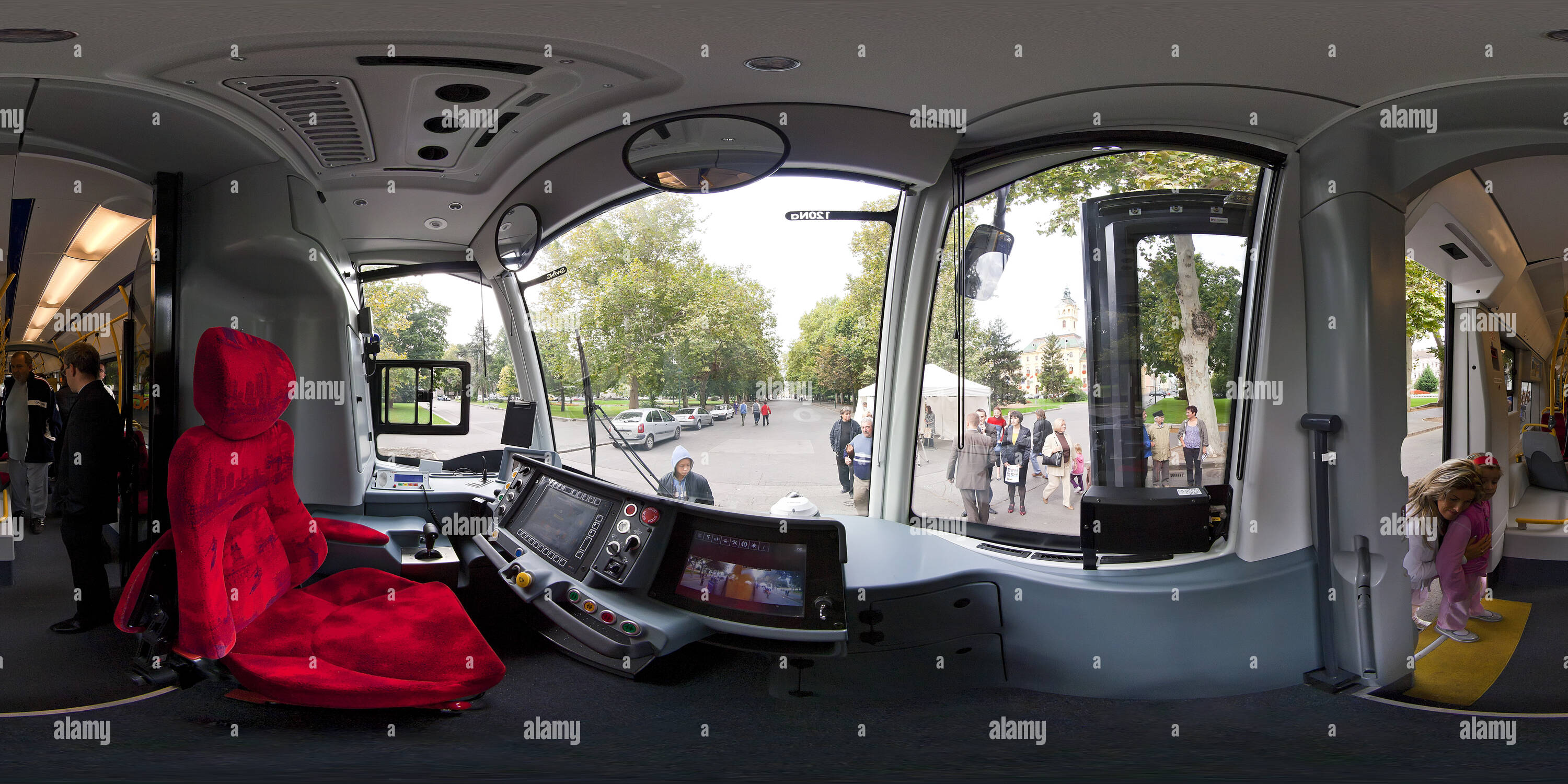 360 degree panoramic view of Szeged new demo PESA tram - tram driver cab