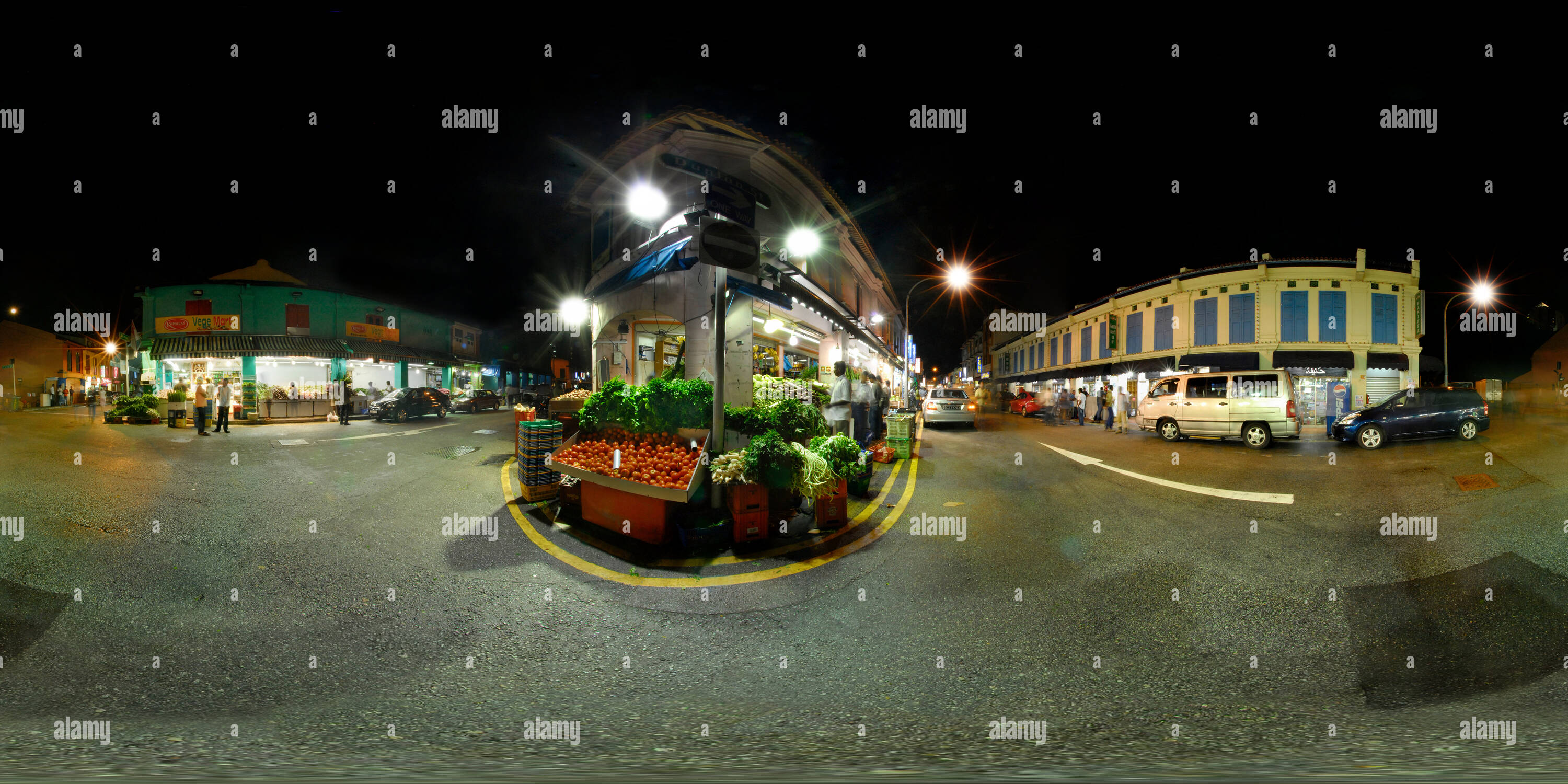 360 degree panoramic view of Dunlop Street, Little India, Singapore