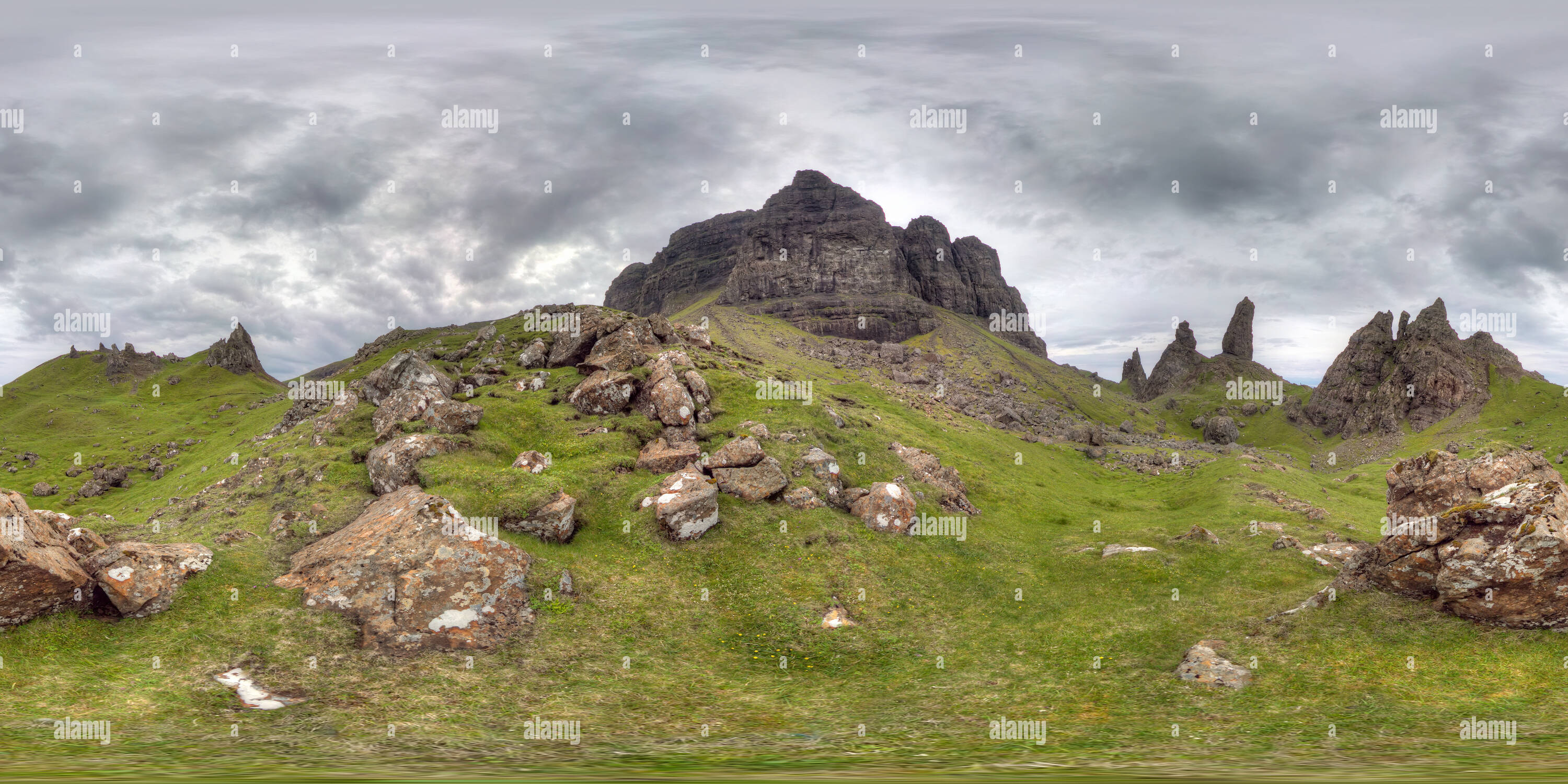 360 degree panoramic view of Old Man of Storr 3, Isle of Skye, Scotland