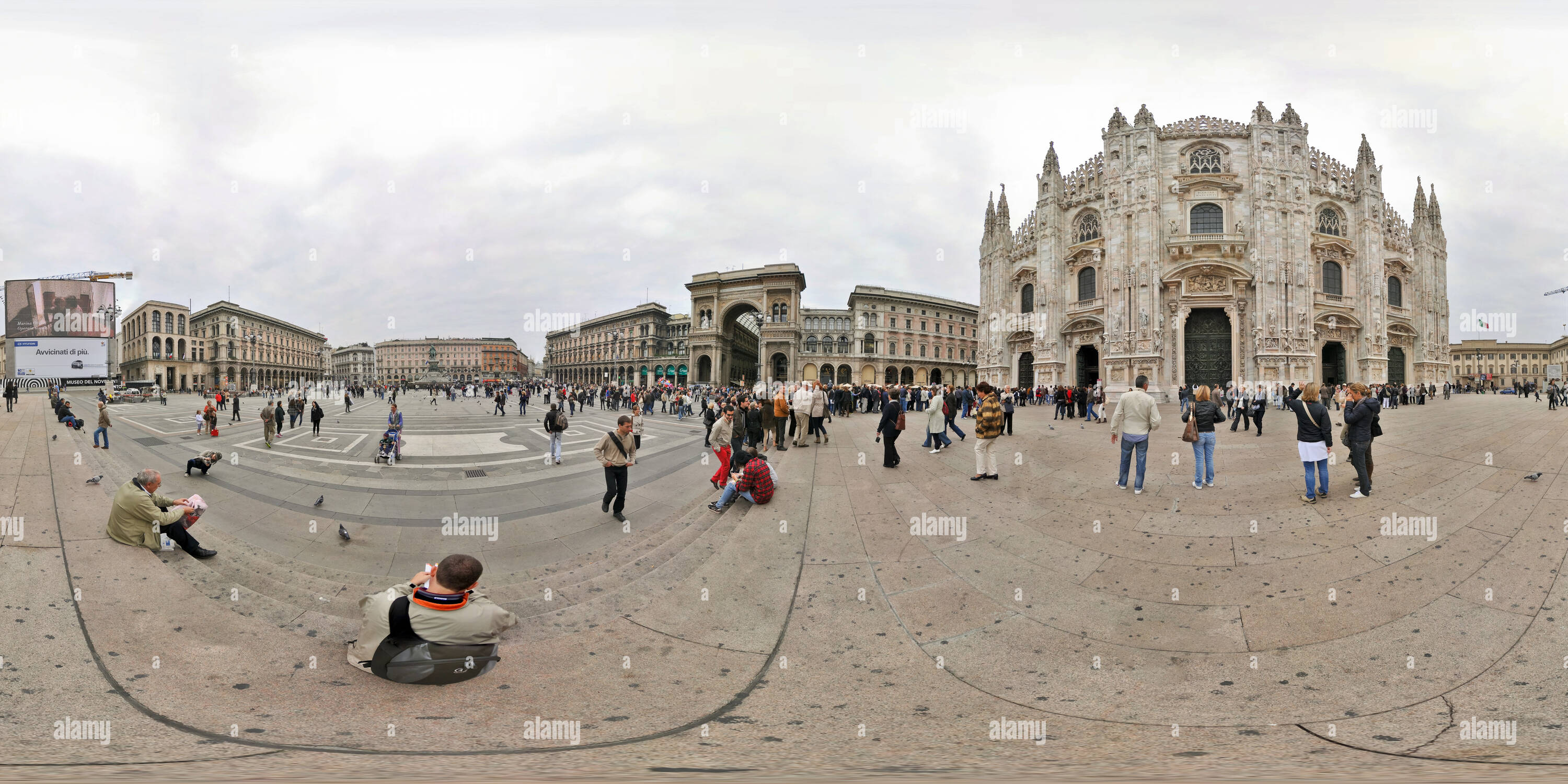 360 degree panoramic view of Duomo di Milano, Piazza del Duomo, Milan