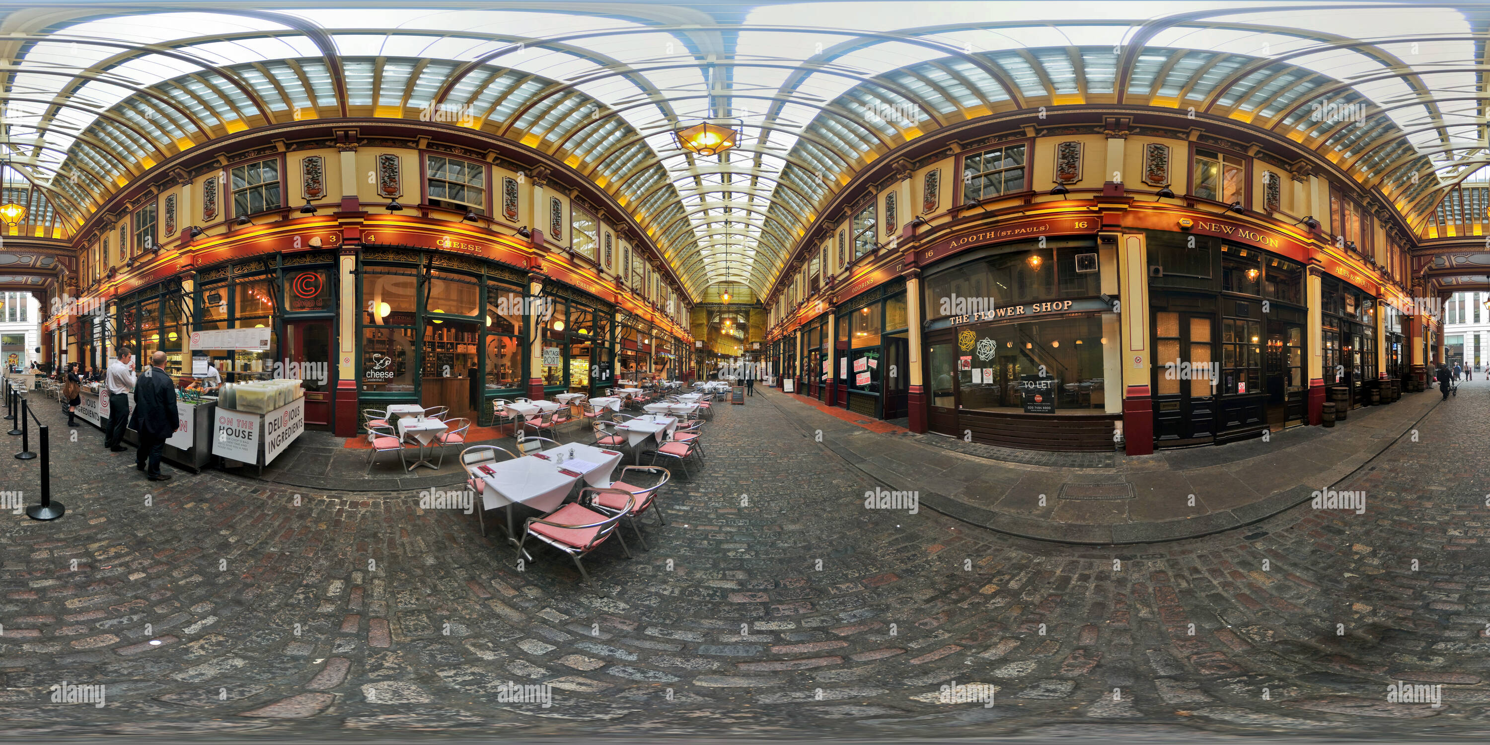 360 degree panoramic view of Leadenhall Market, City of London