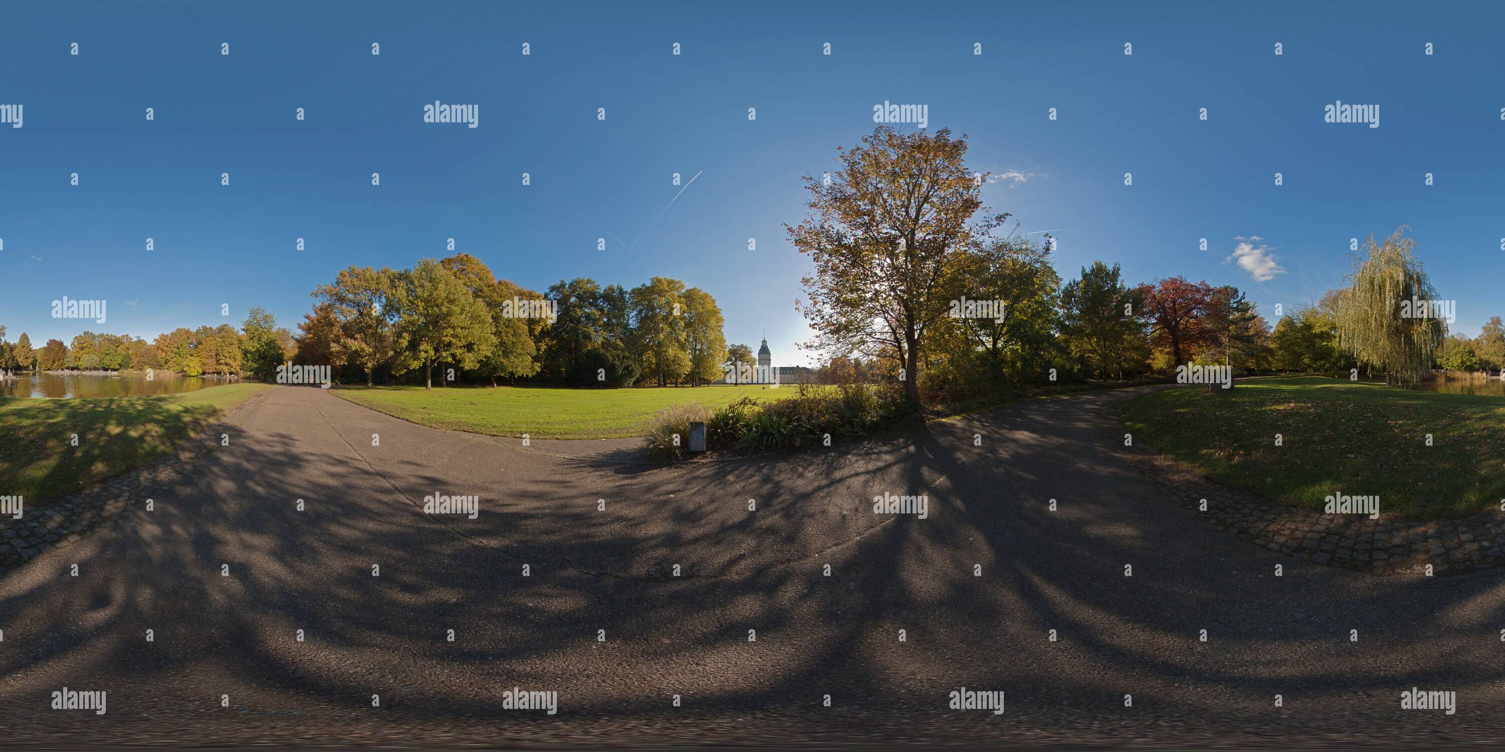 360 degree panoramic view of Castle and Gardens in Karlsruhe, Germany