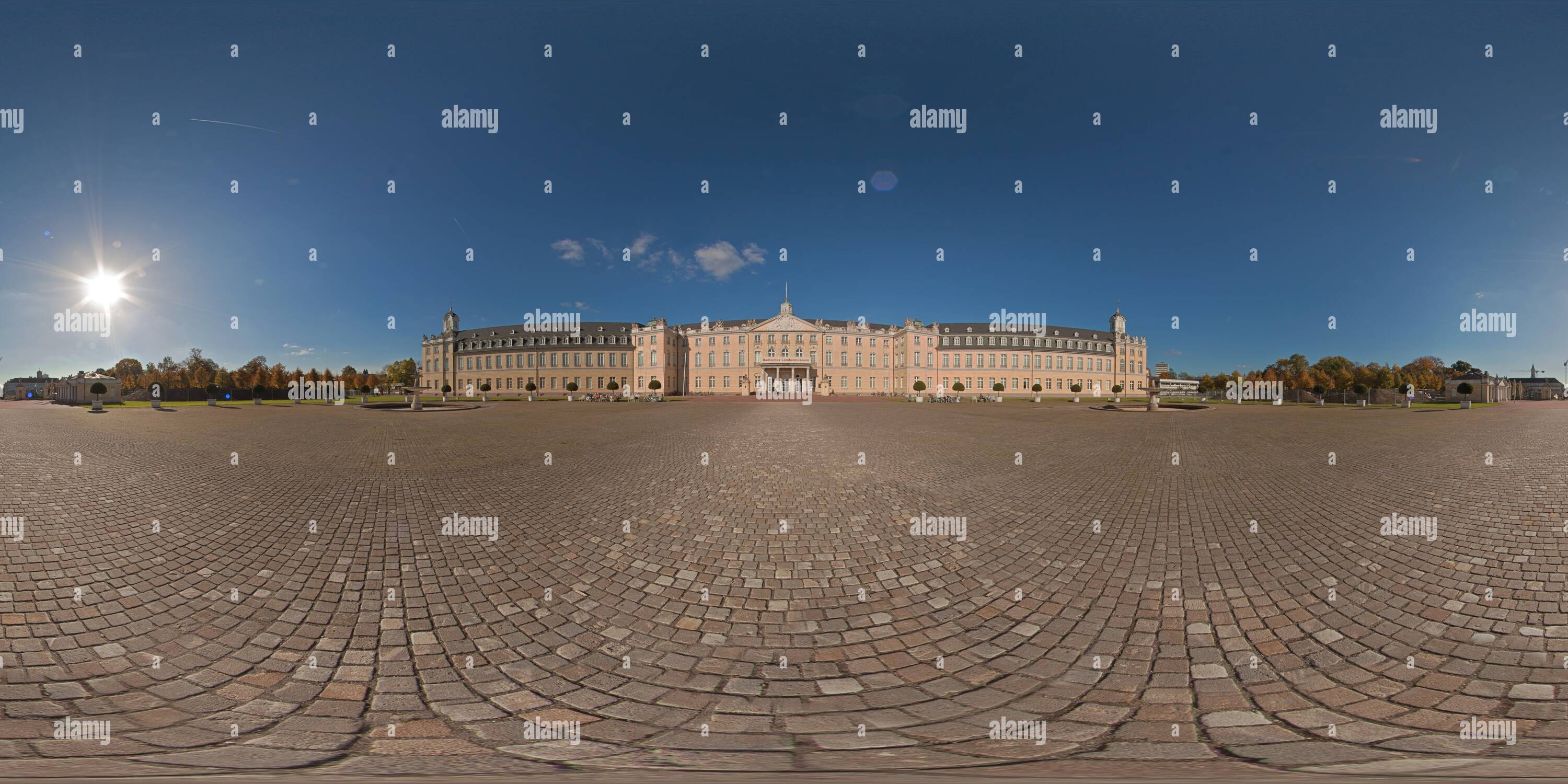 360 degree panoramic view of Castle and Gardens in Karlsruhe, Germany