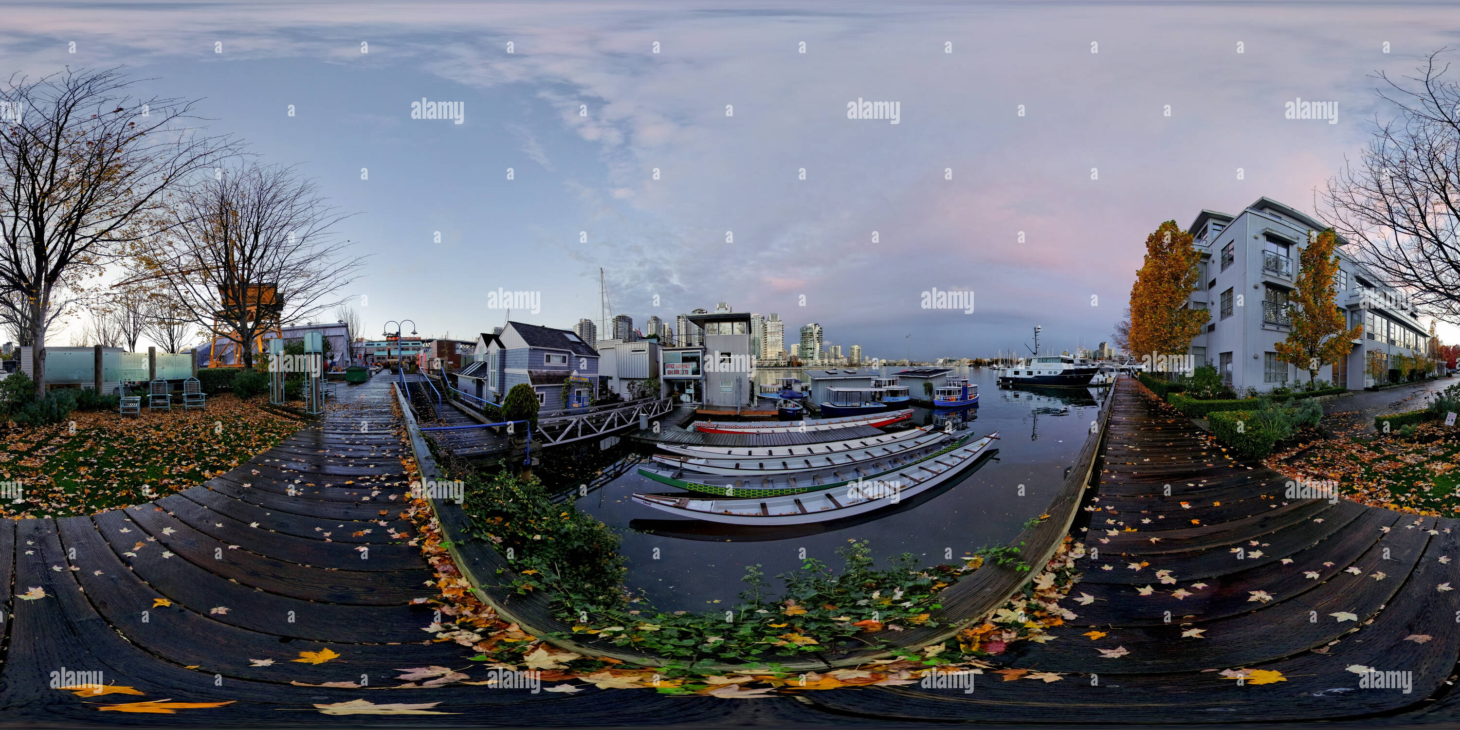 360 degree panoramic view of Sea Village, Granville Island, Vancouver