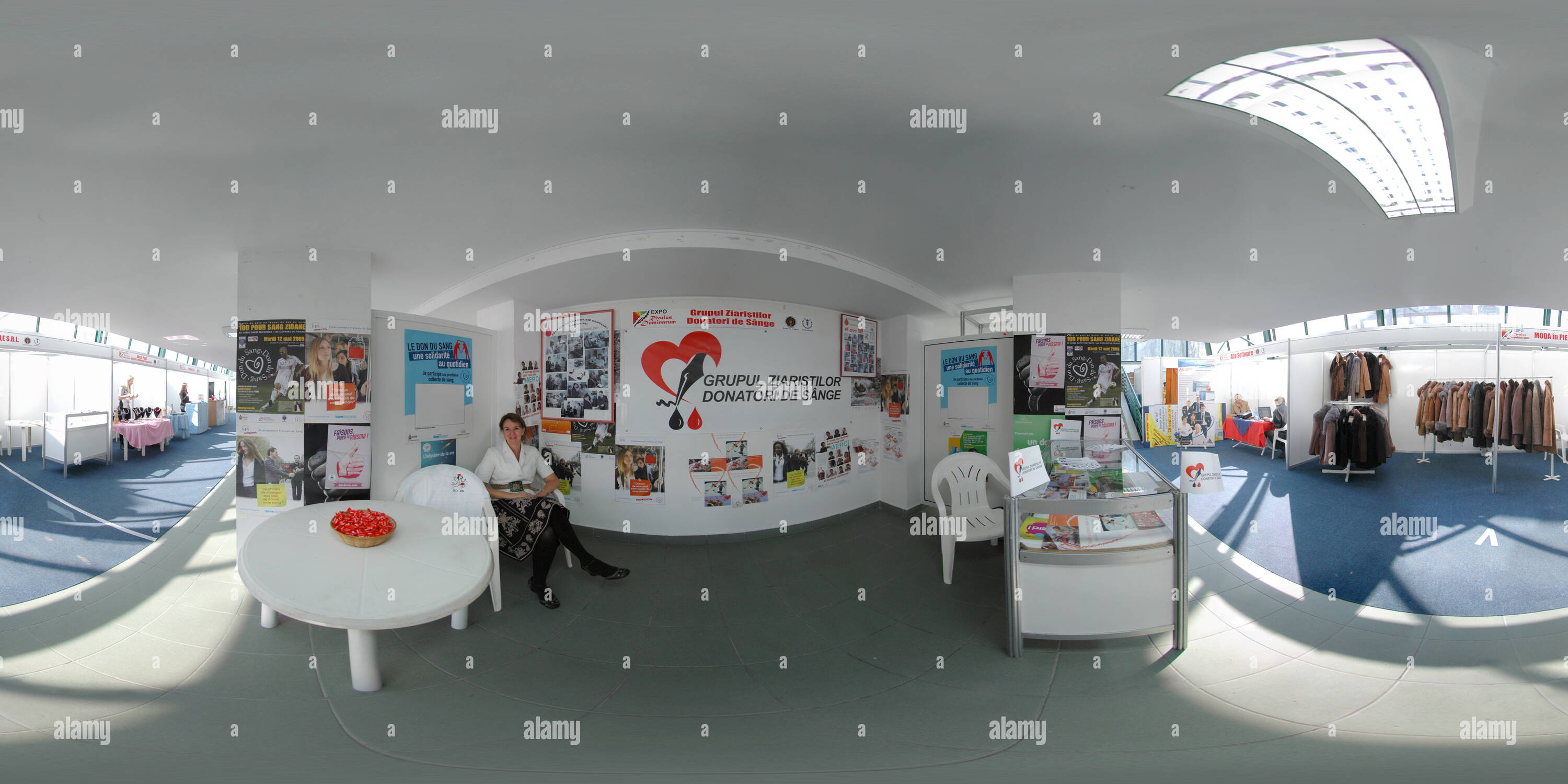 360 degree panoramic view of Blood Donors Journalists Stand at Rivulus Dominarum Exhibition, Baia Mare, Romania
