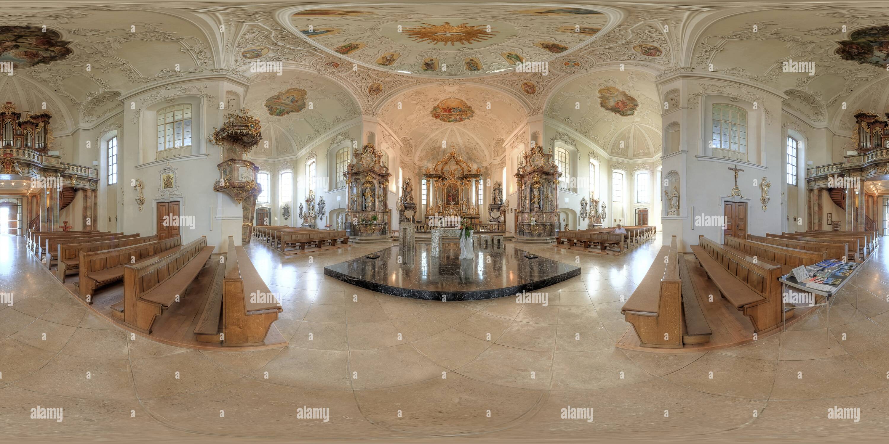 360 degree panoramic view of Interior shot of St. Peter's in Bruchsal Germany