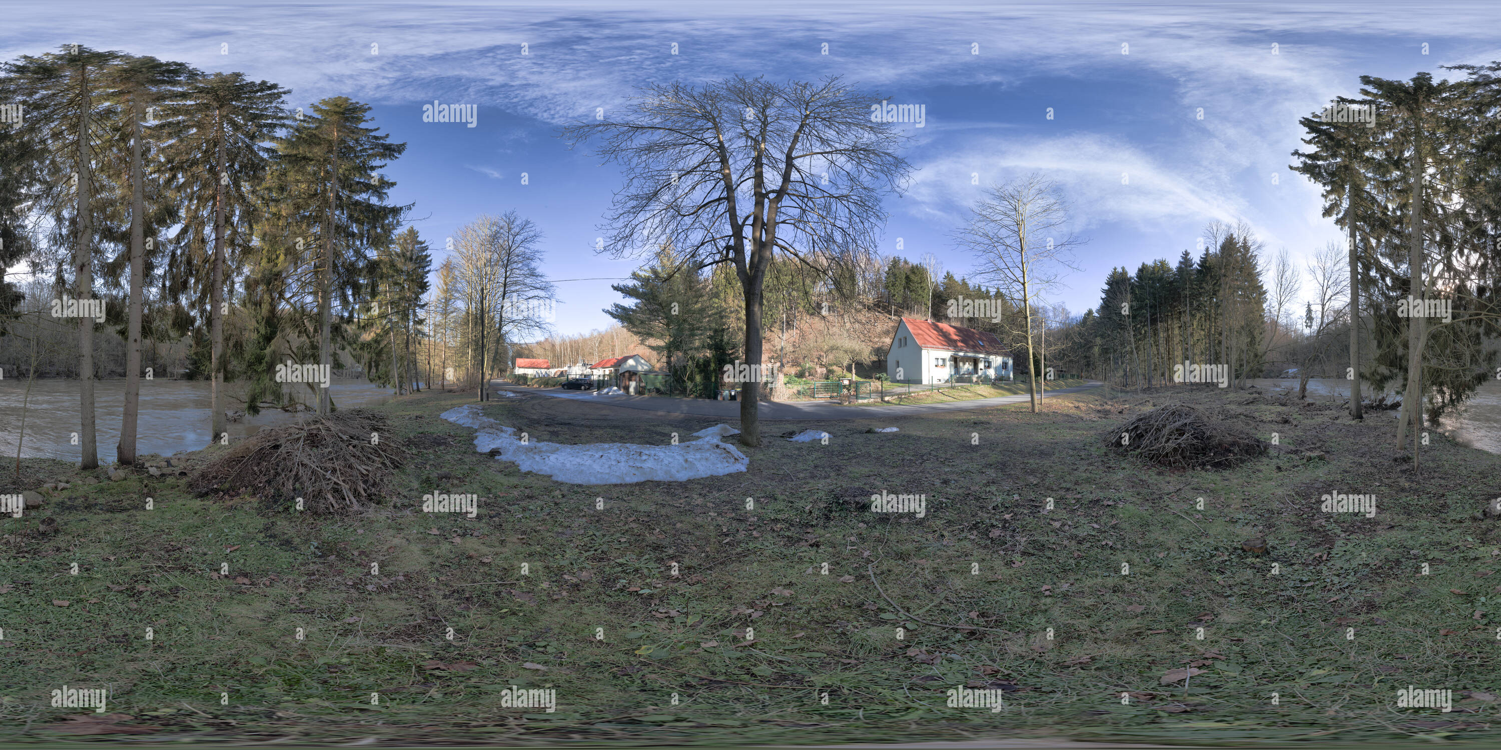 360 degree panoramic view of floodplain from the river Mulde near on Amerika