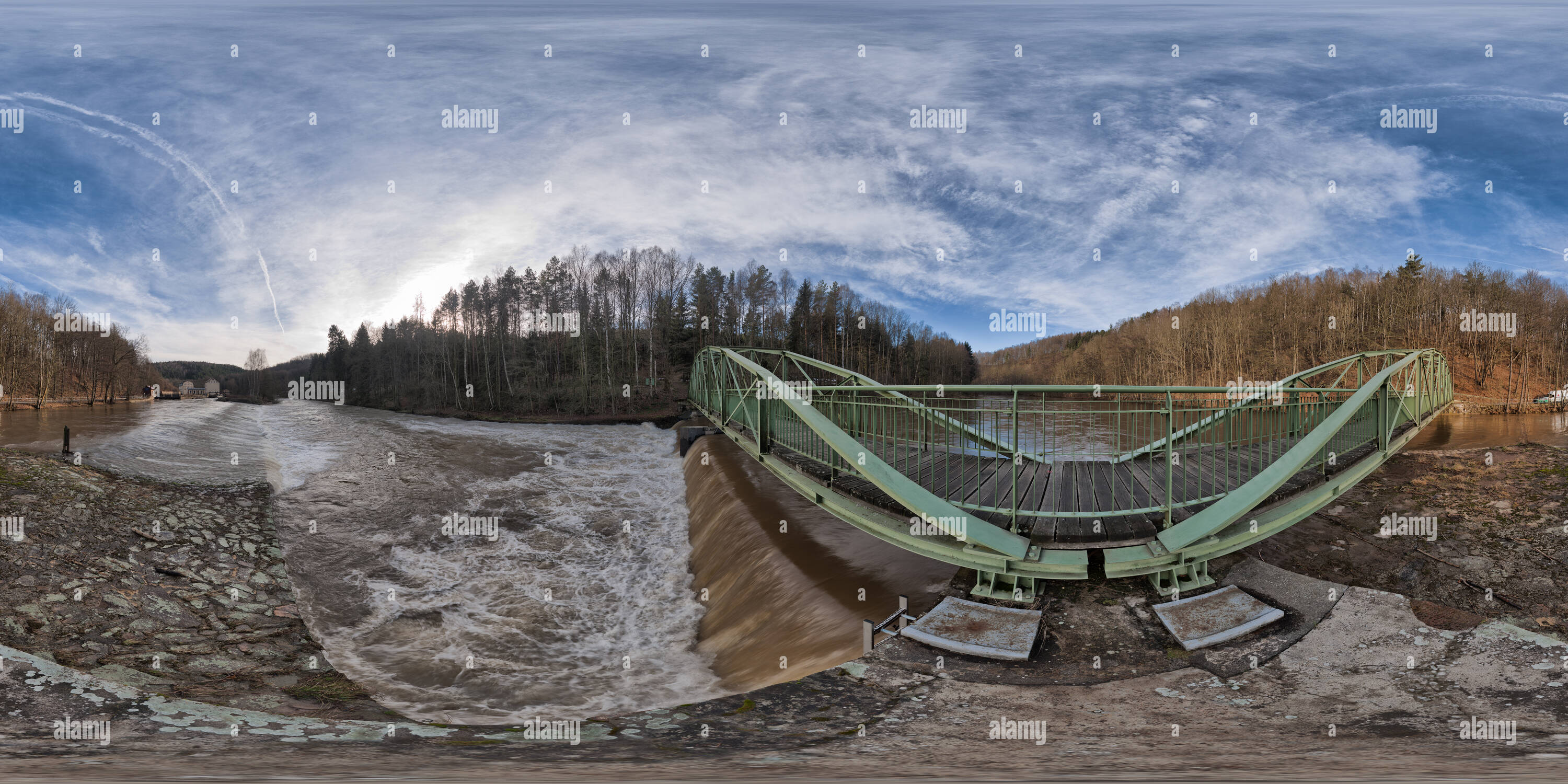 360 degree panoramic view of Bridge over river Mulde in 'Amerkia' near Penig / Saxony/ Germany