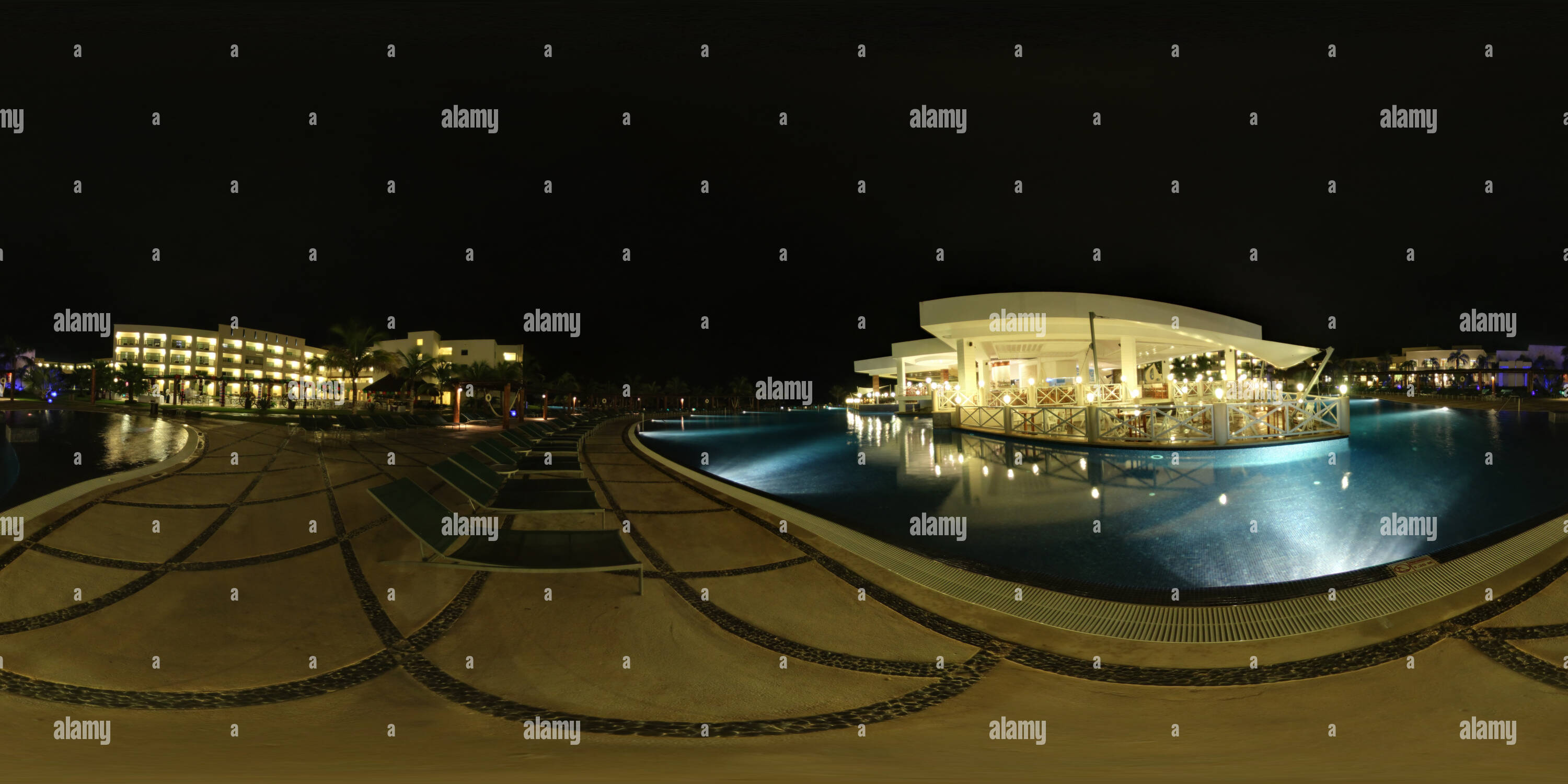 360 degree panoramic view of Secrets Silversands main pool Night