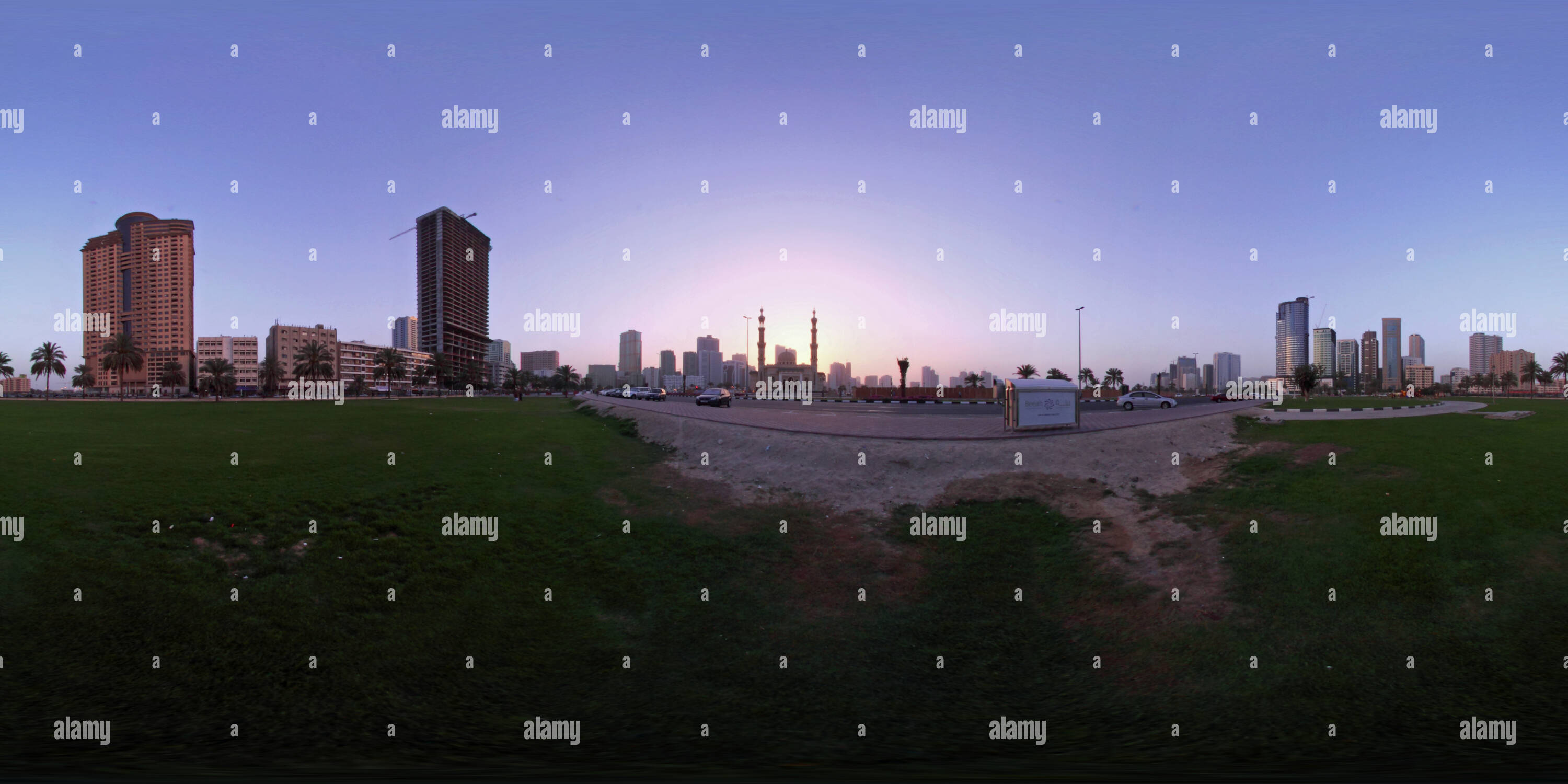 360 degree panoramic view of Al Majaz Mosque, Sharjah