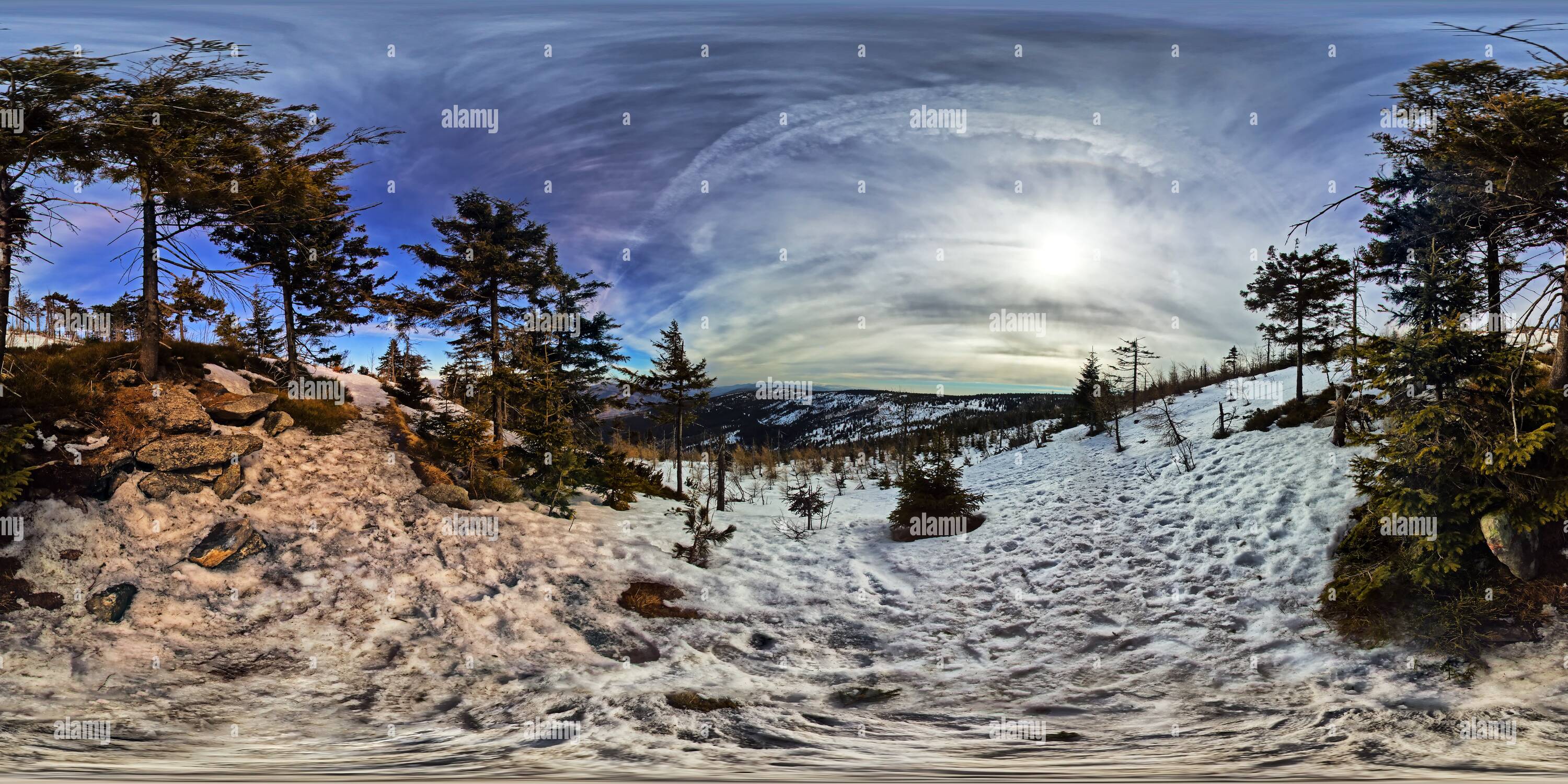 360 degree panoramic view of Izerskie Mountains