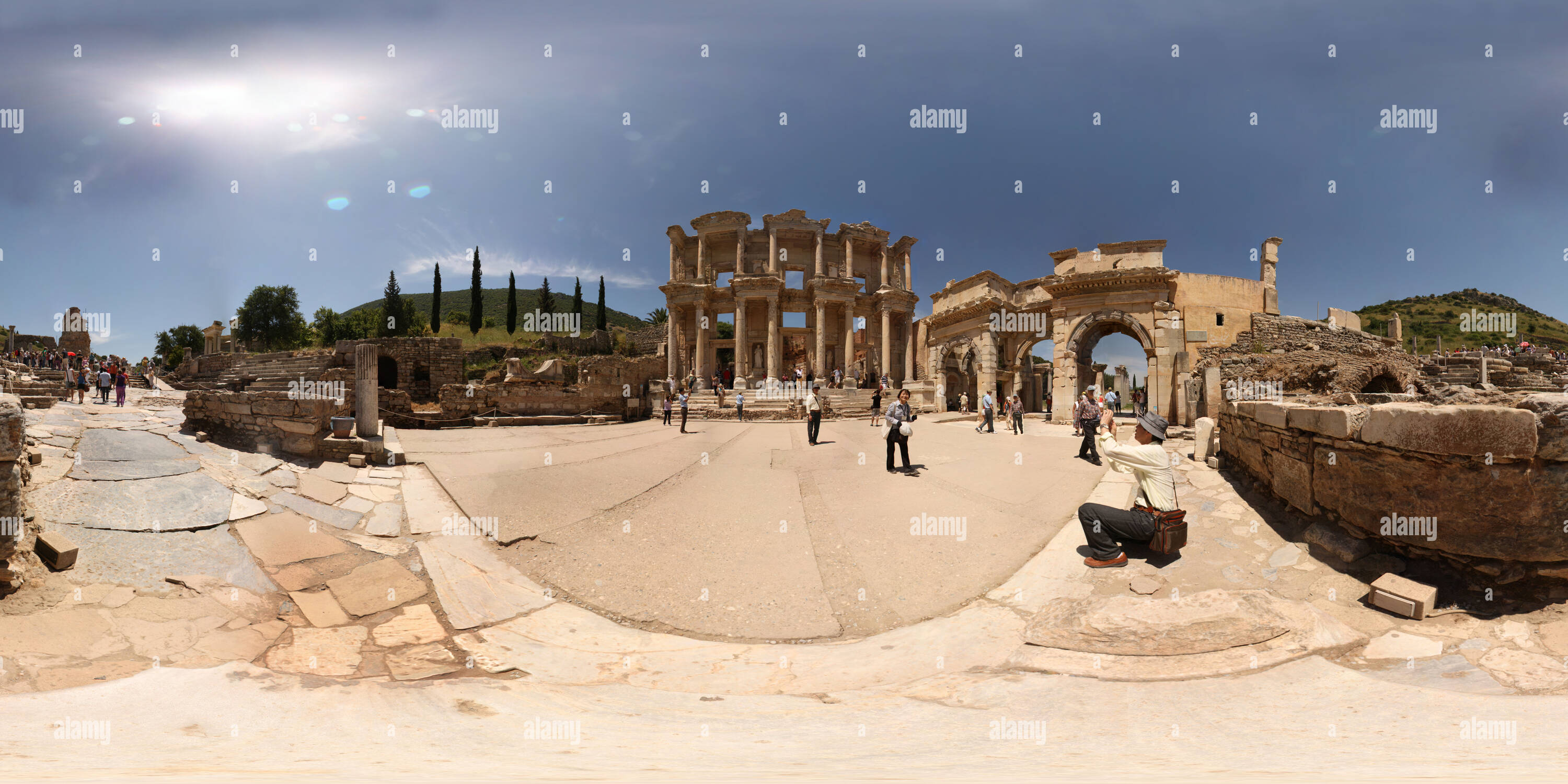 360 degree panoramic view of Celsius library, Ephesus, Turkey
