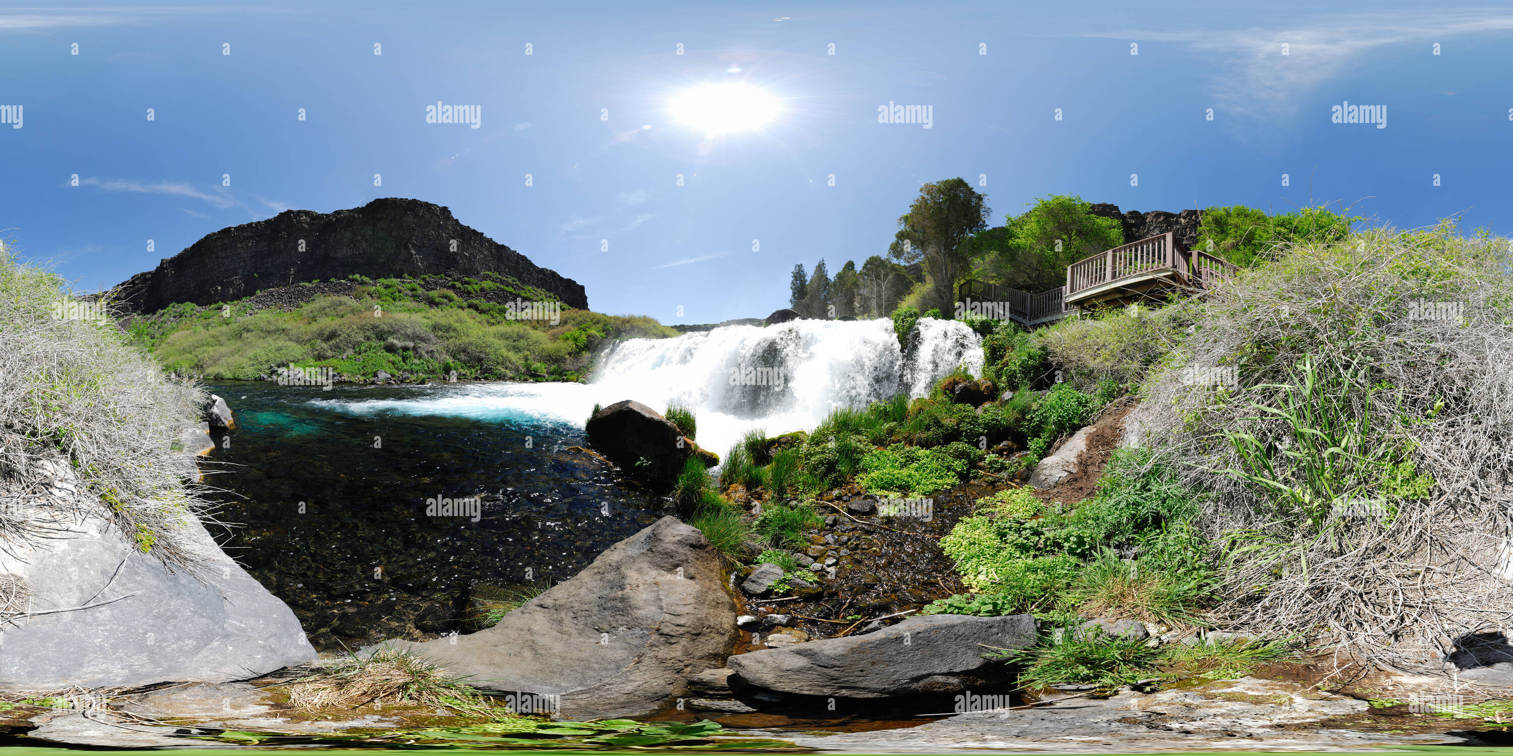 360 degree panoramic view of Hardy Box Canyon, Water Fall, Hagerman, Idaho, USA