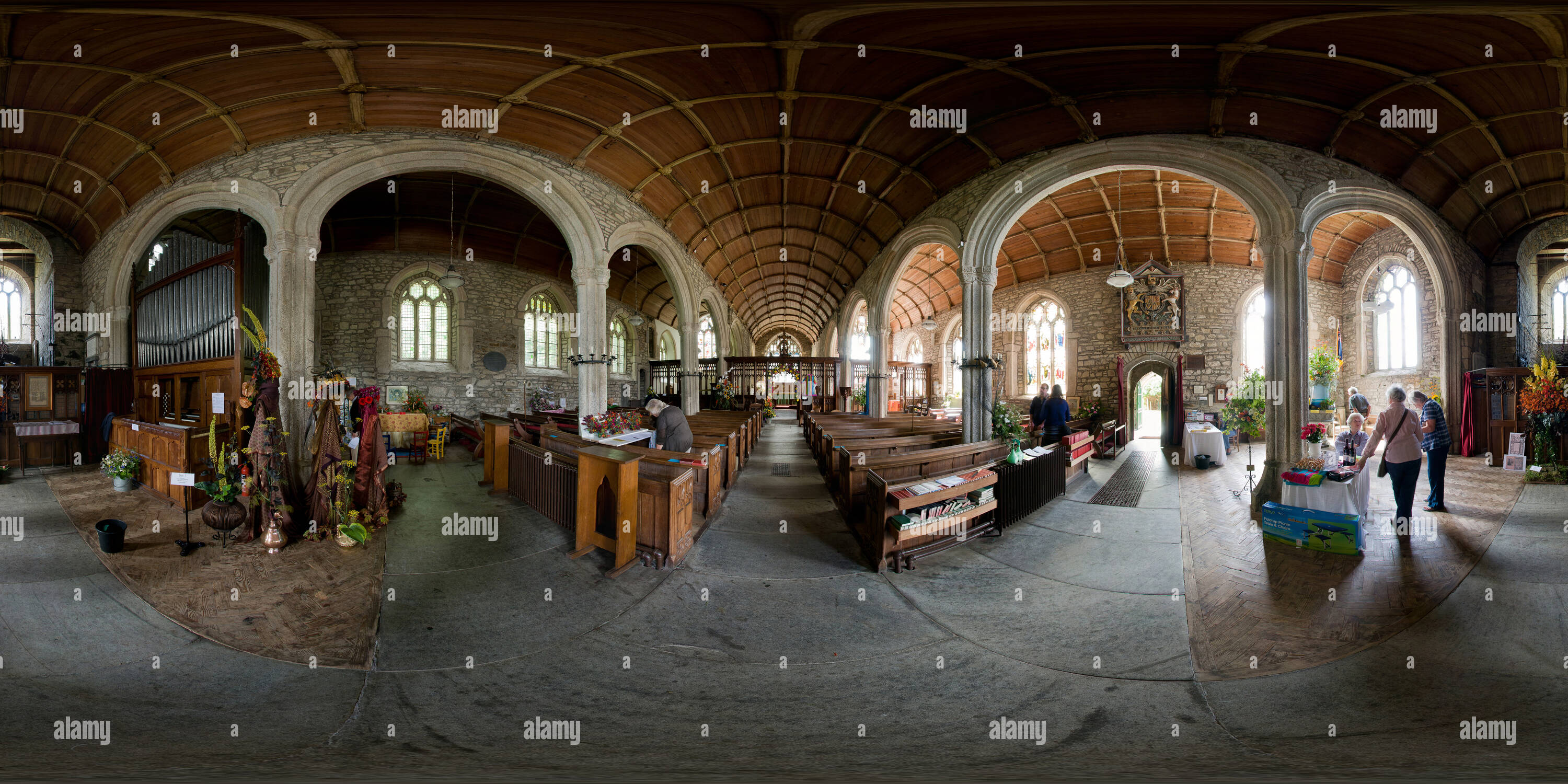 360° view of St Kew Church, Flower Festival Alamy