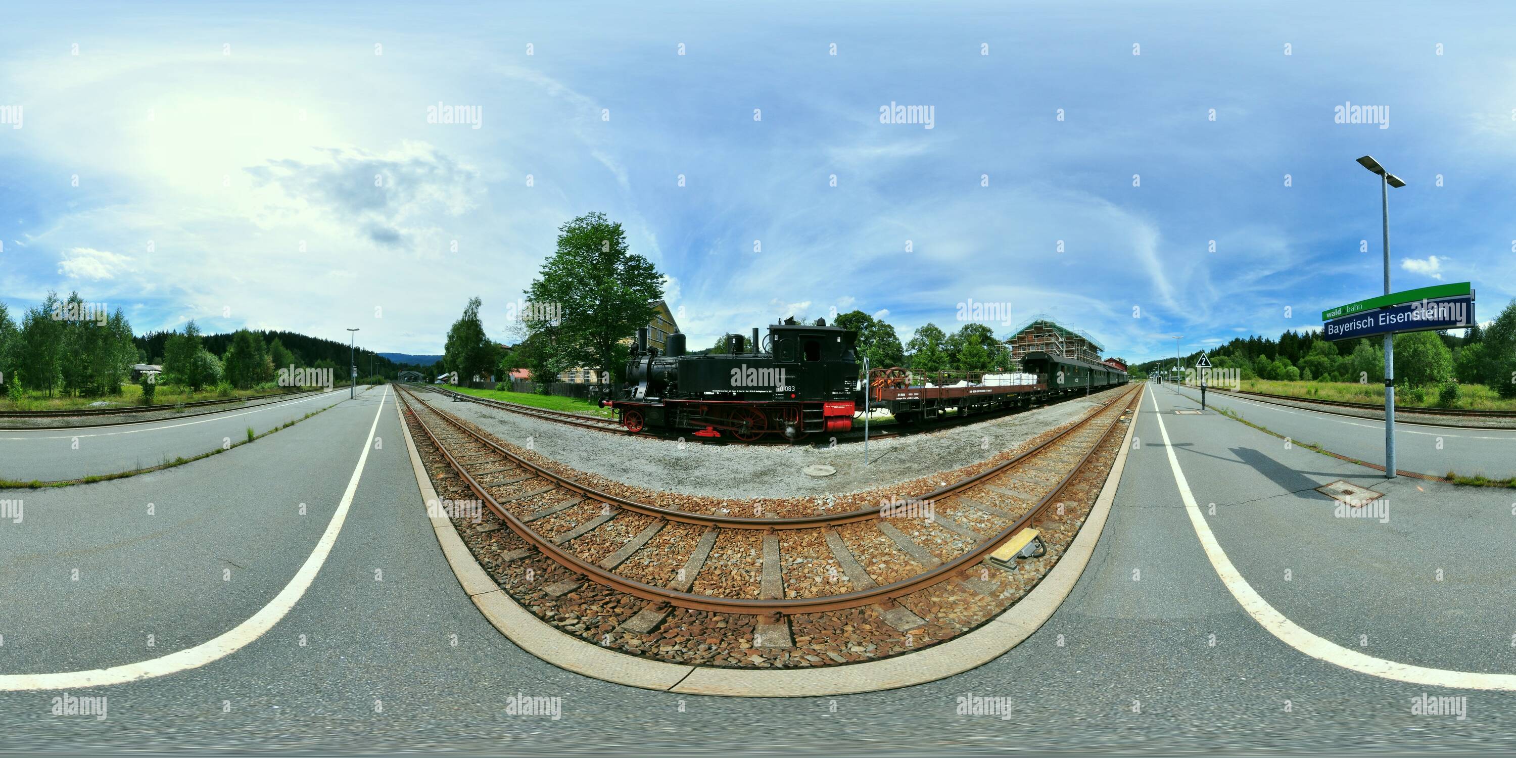 360 degree panoramic view of Bayrisch Eisenstein - Steamlocomotive and Oldtimer Wagons