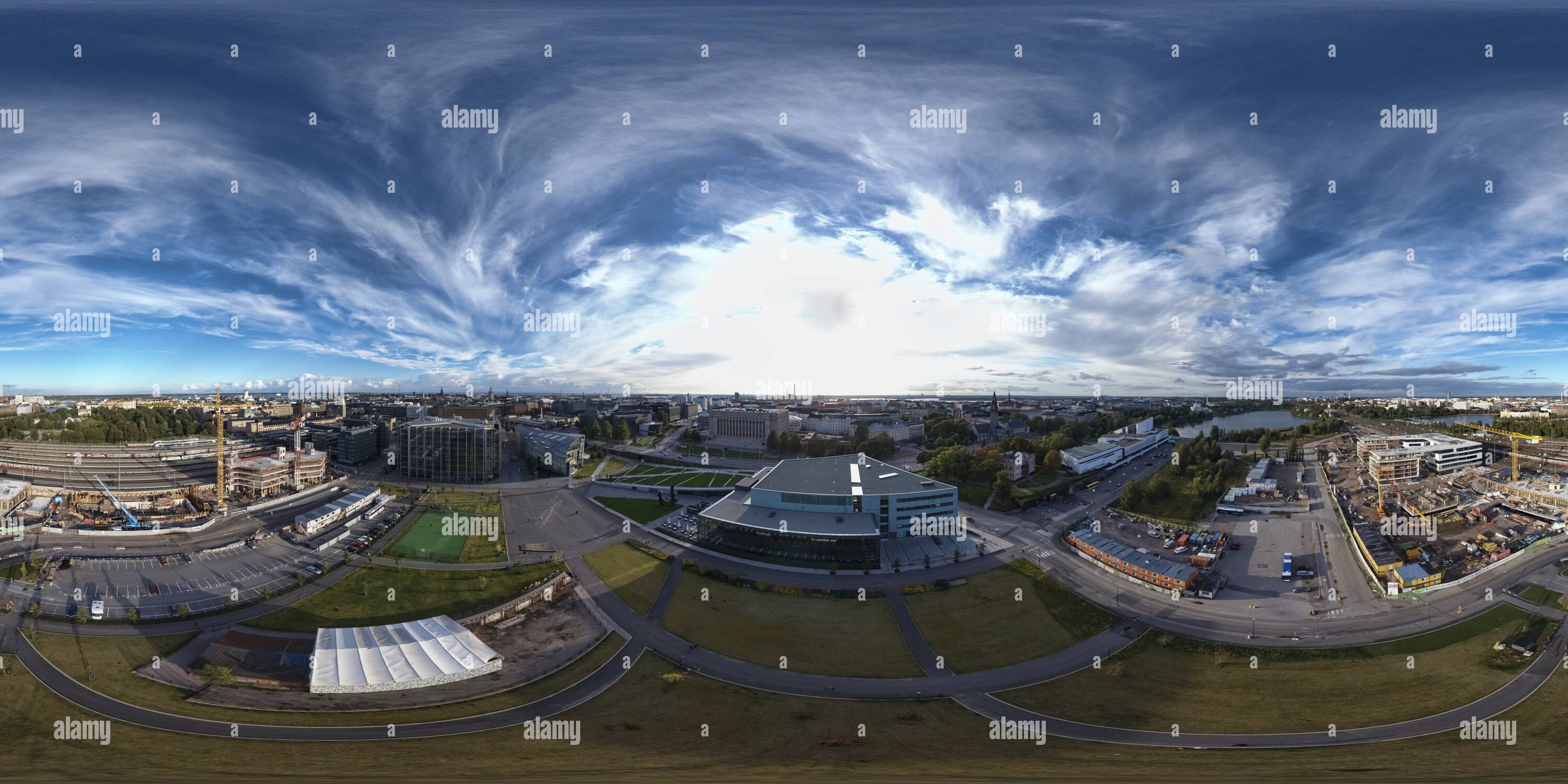 360° View Of Skycam Aerial 360 Panorama City Hall Alamy