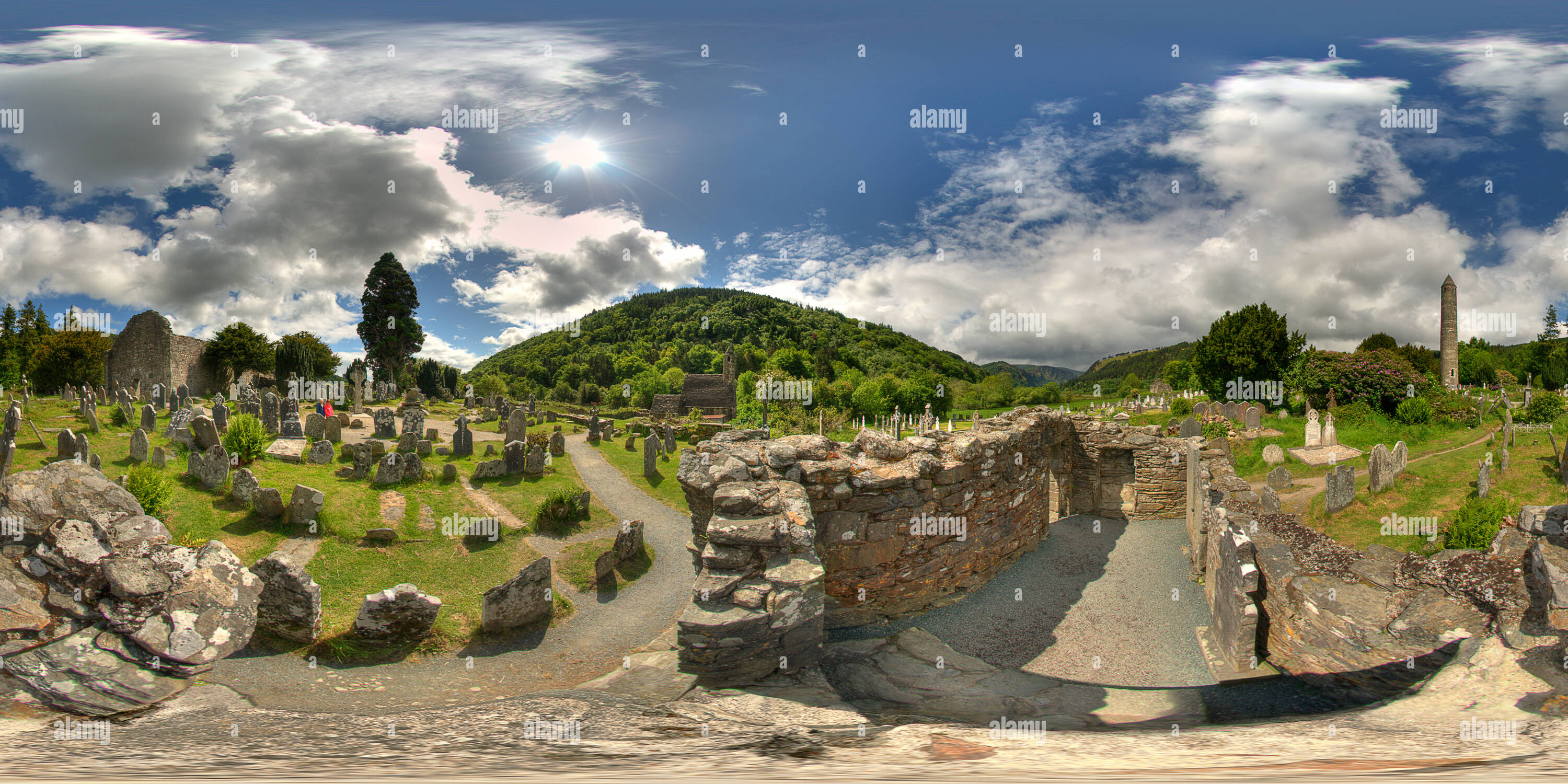 360° view of Glendalough Monastic Settlement - Alamy