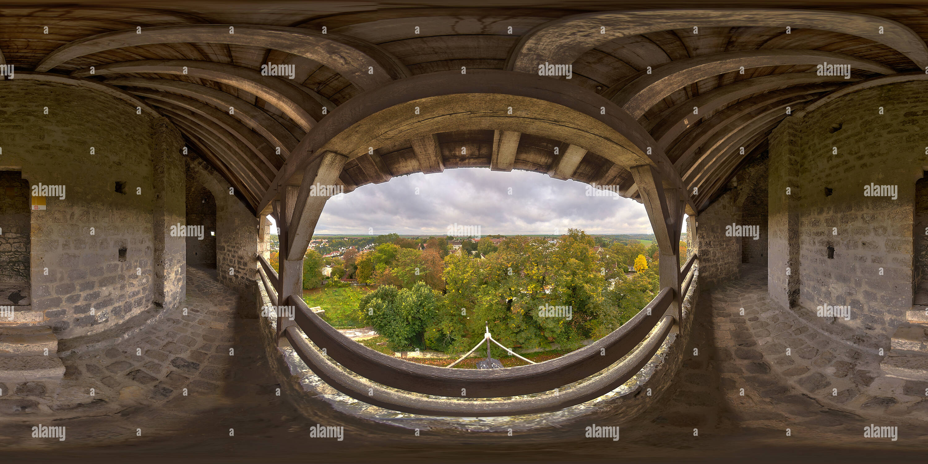 360 degree panoramic view of Chemin de ronde, Tour César, Provins, Seine et Marne, France 4102
