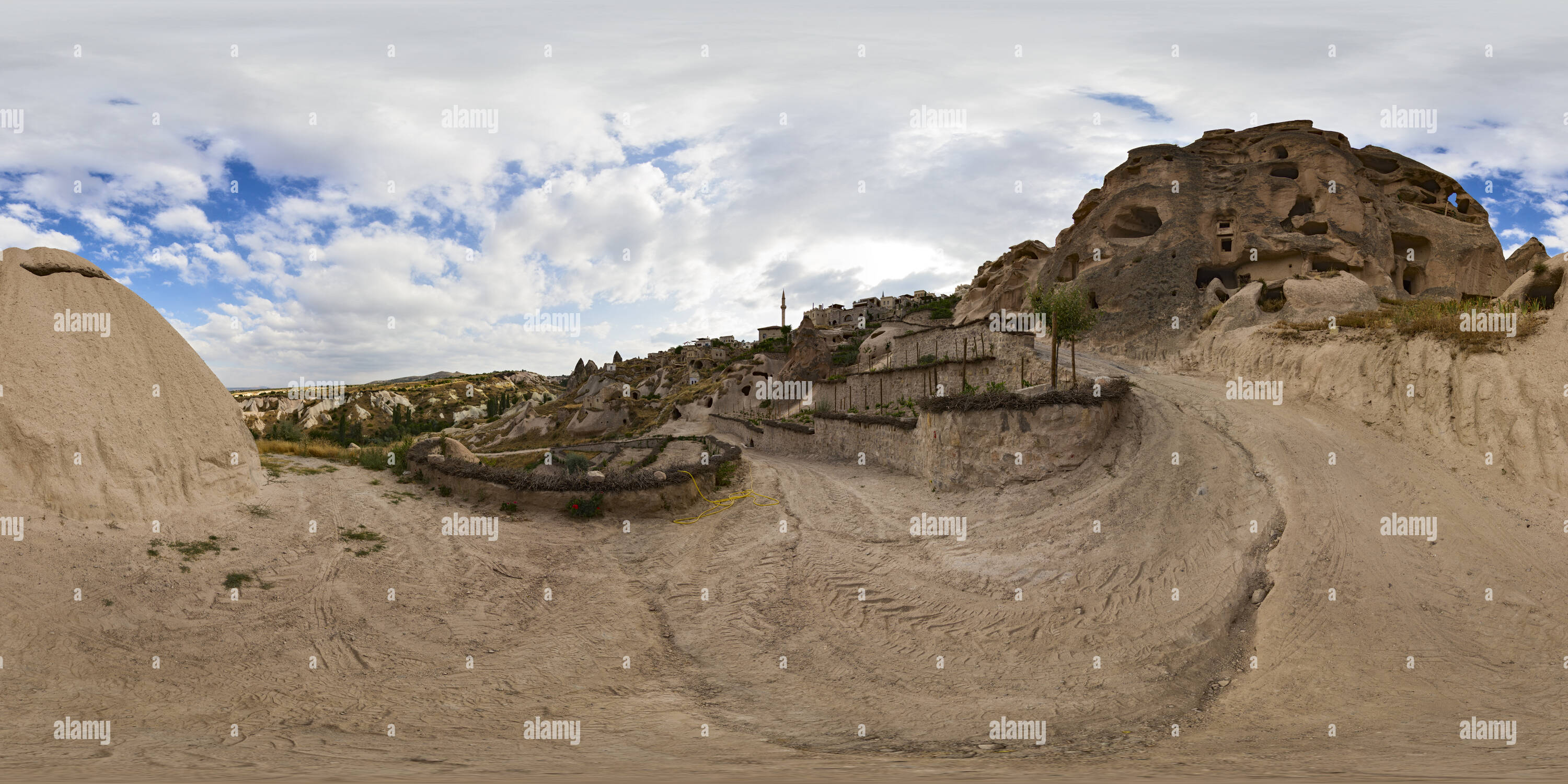 360 degree panoramic view of Uçhisar in Cappadocia, Turkey