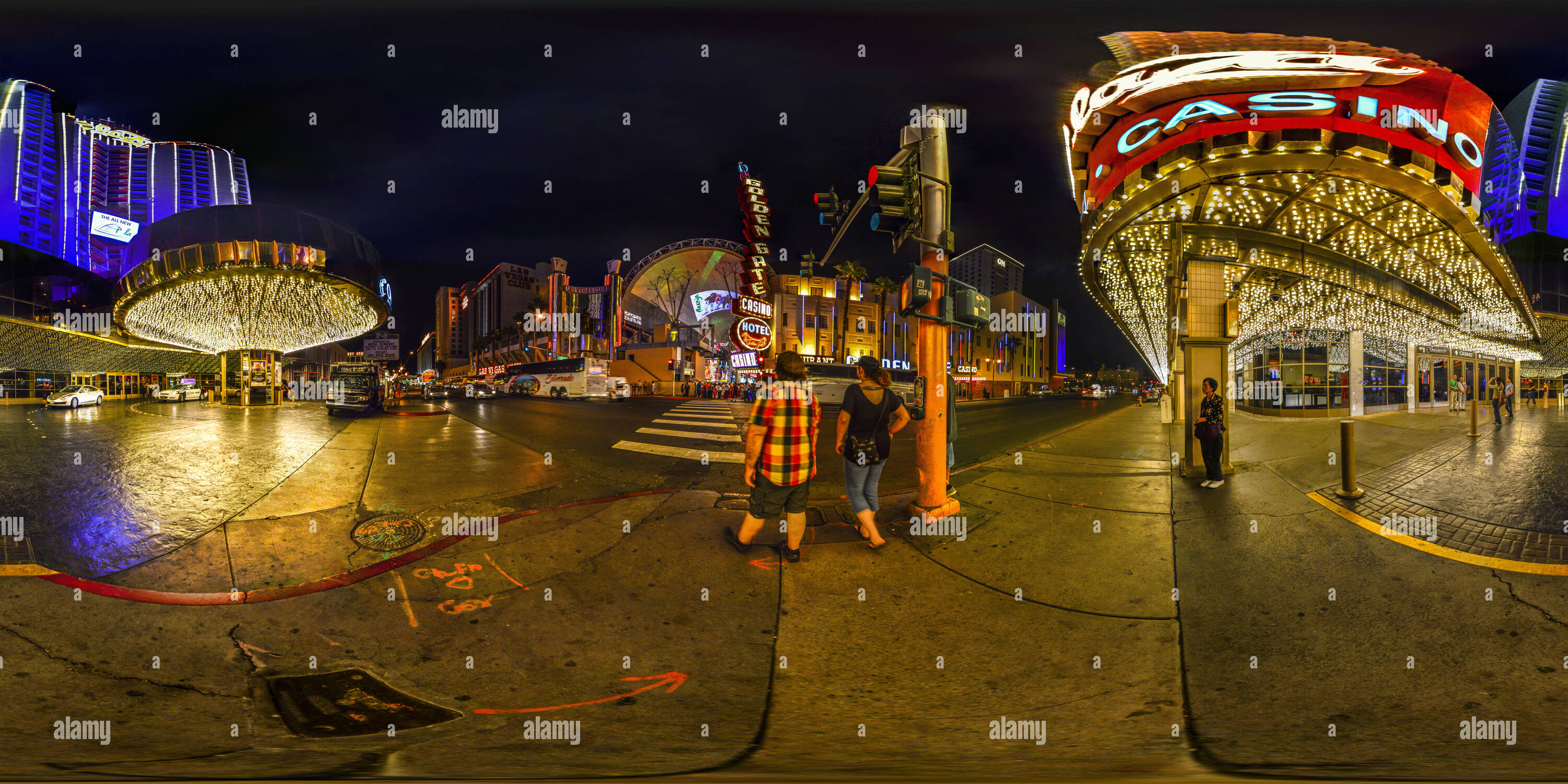 360 degree panoramic view of Las Vegas Nevada USA—— the Fremont Street Experience at night