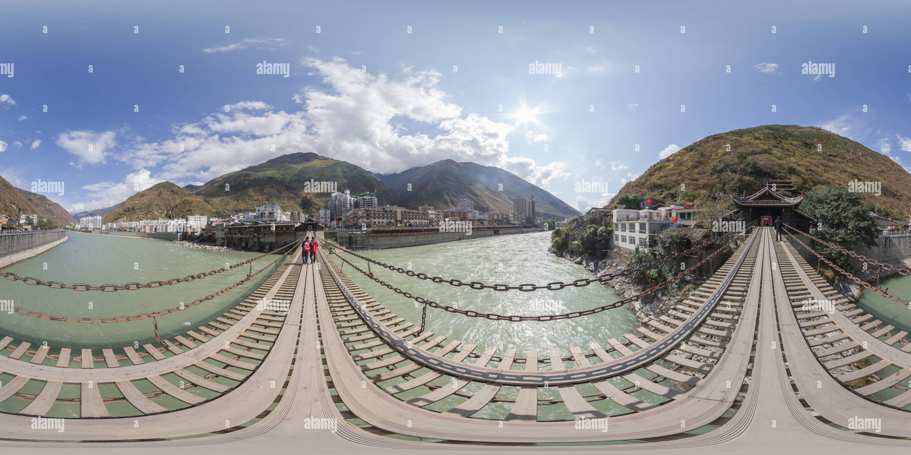 360 degree panoramic view of Luding County, Sichuan - Luding Bridge-1