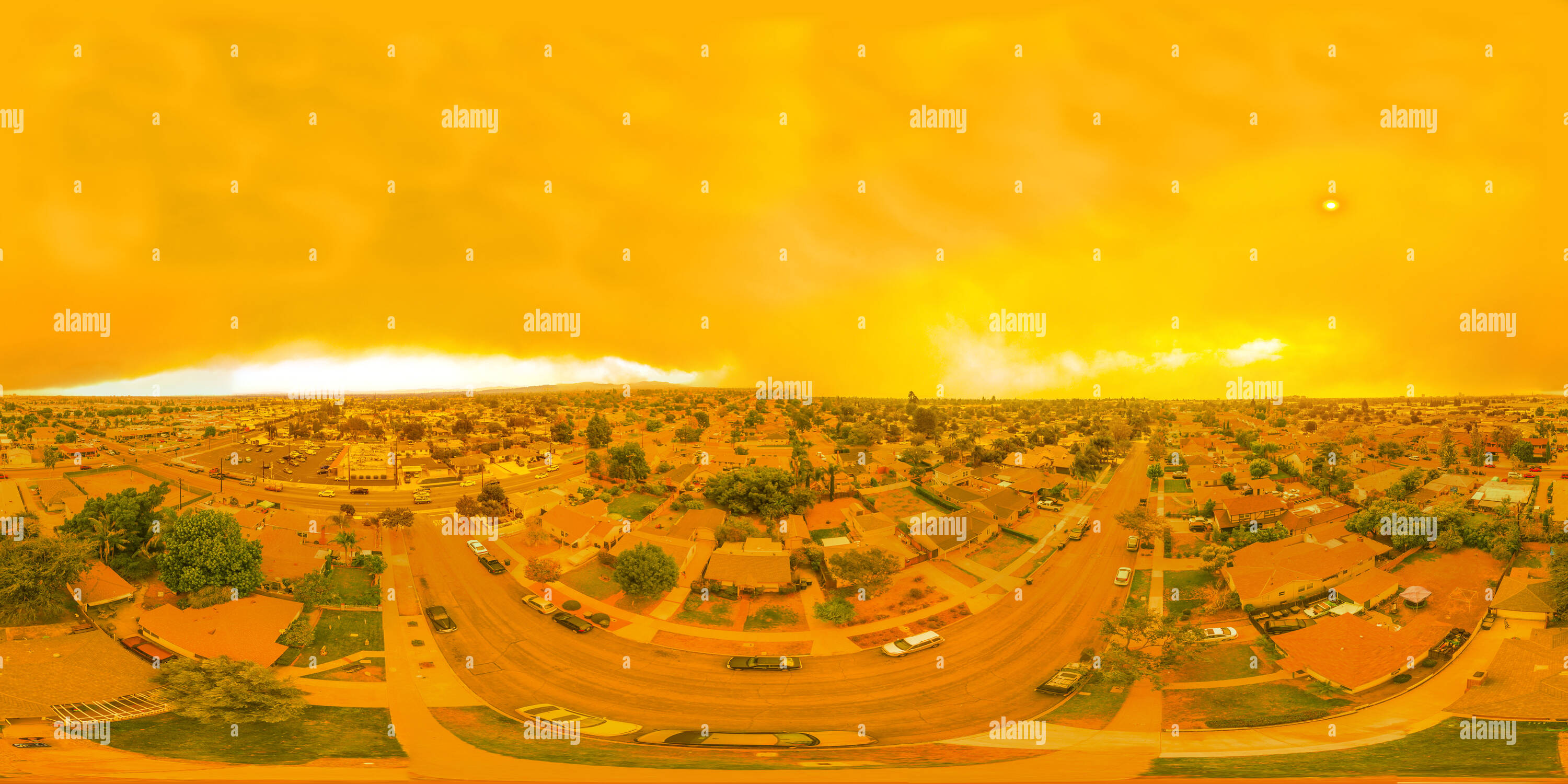 360° view of city of orange california during anaheim hills fire aerial 360 Alamy