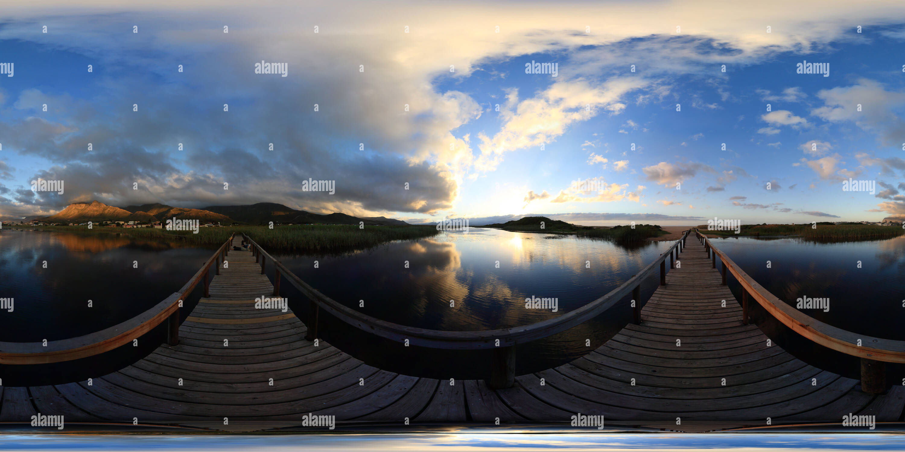 360° view of Kleinmond Wooden Bridge Over Lagoon With Early Morning ...