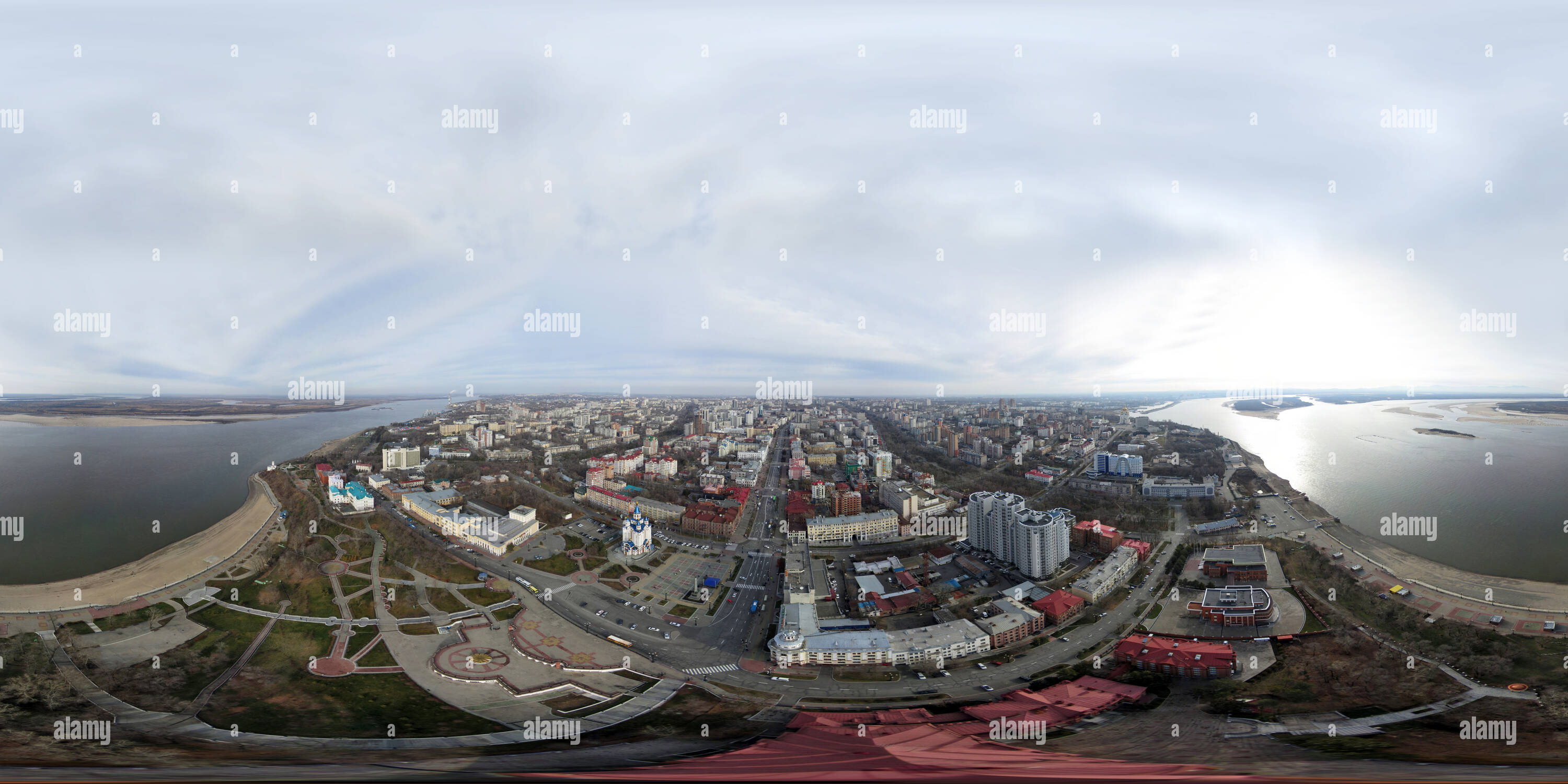 360 degree panoramic view of Komsomolskaya Square In Khabarovsk