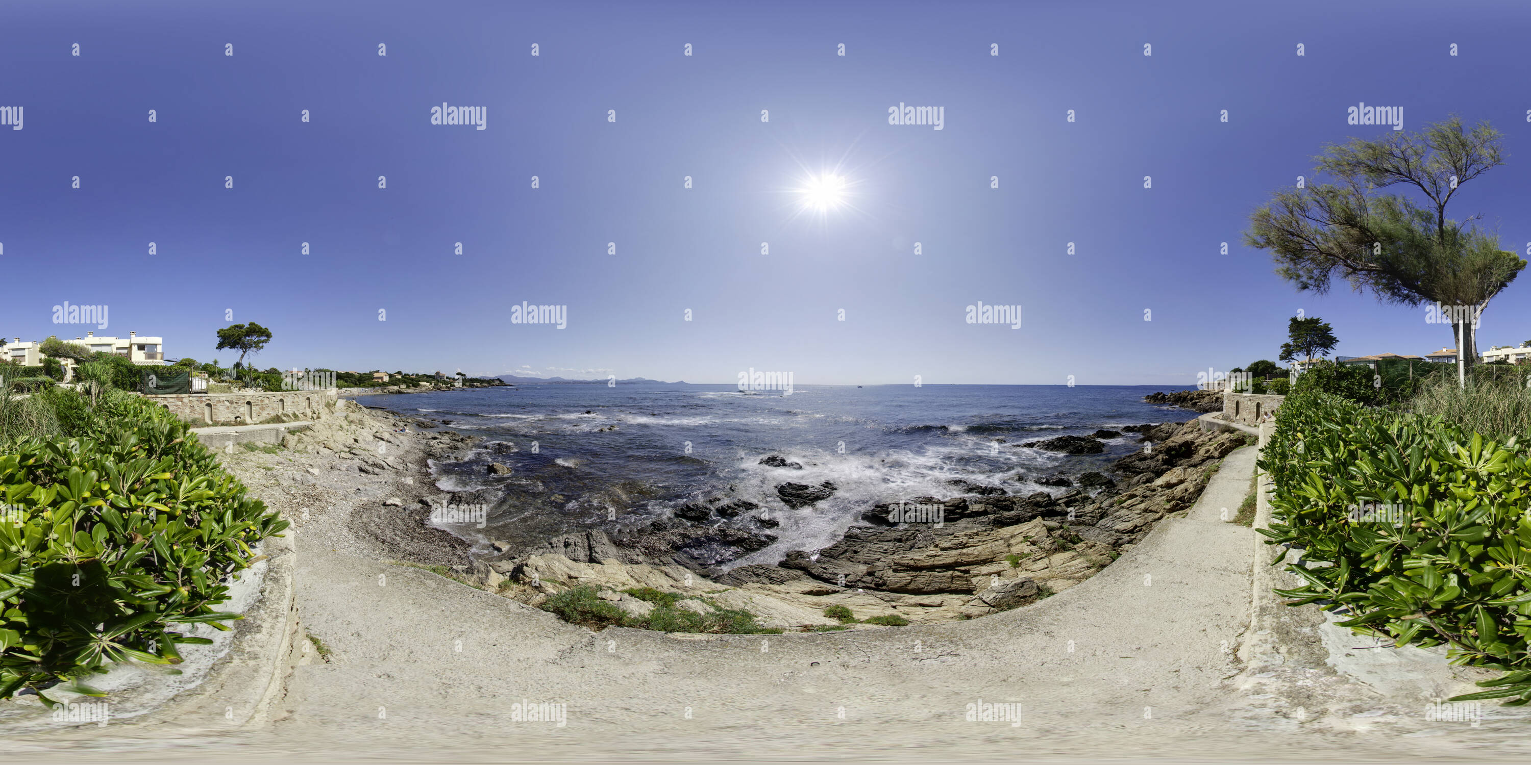 360 degree panoramic view of Saint Aygulf Beach at Calanque des Louvans