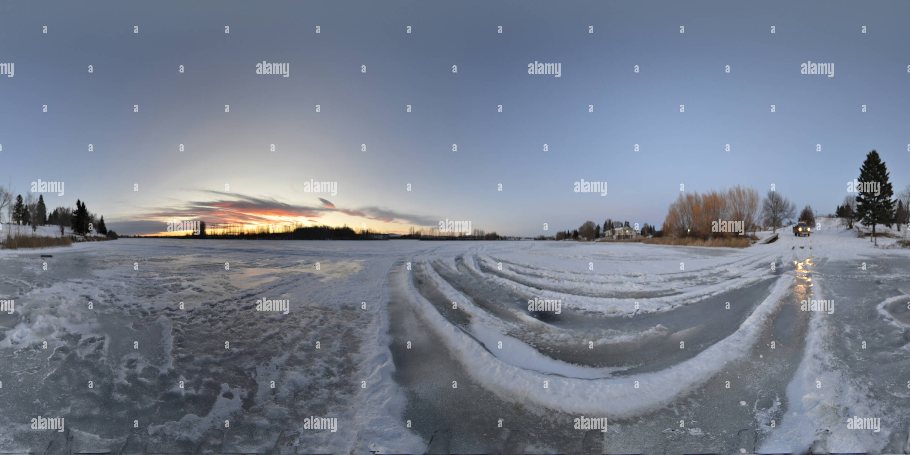 360° view of Alix Lake in Winter Alamy