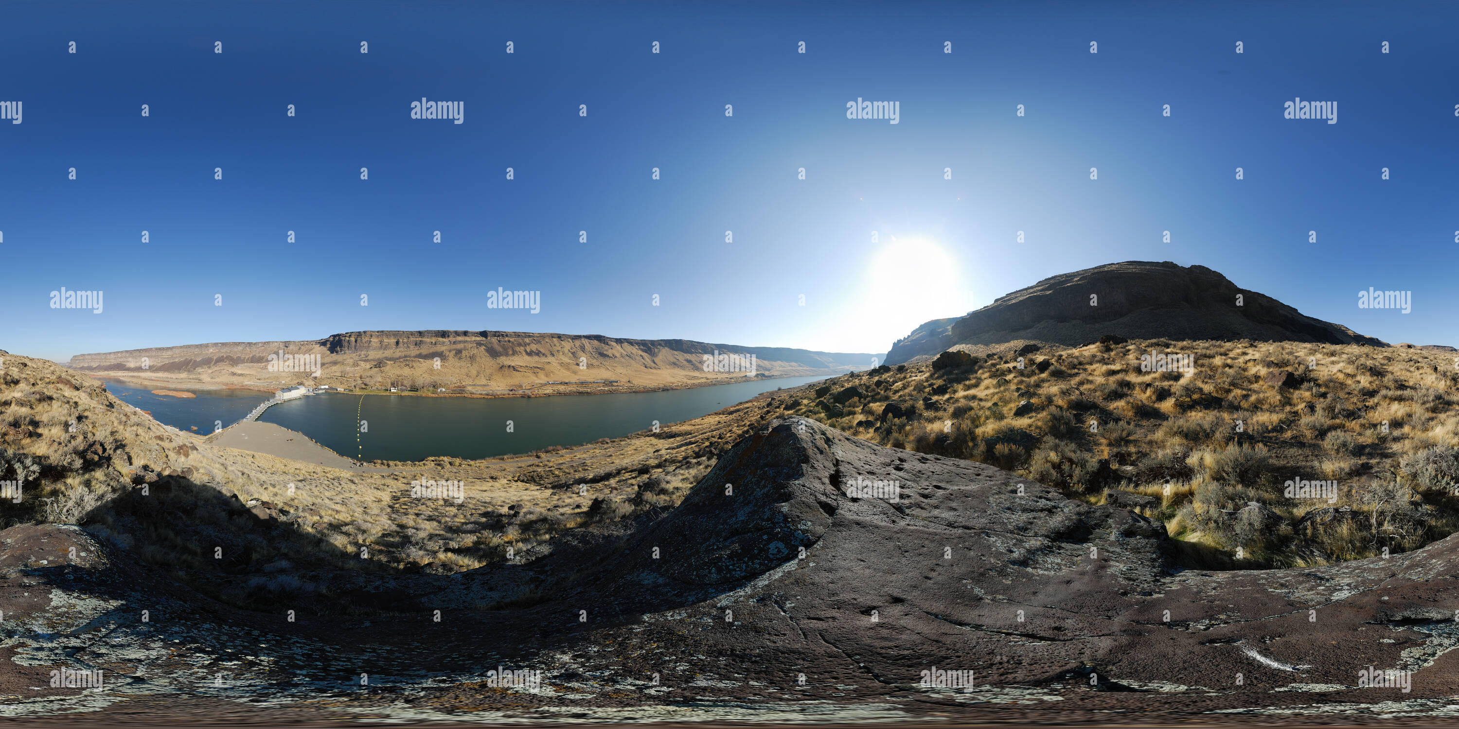 360° view of Swan Falls Dam from Snake River Wesk Bank, Idaho, USA Alamy