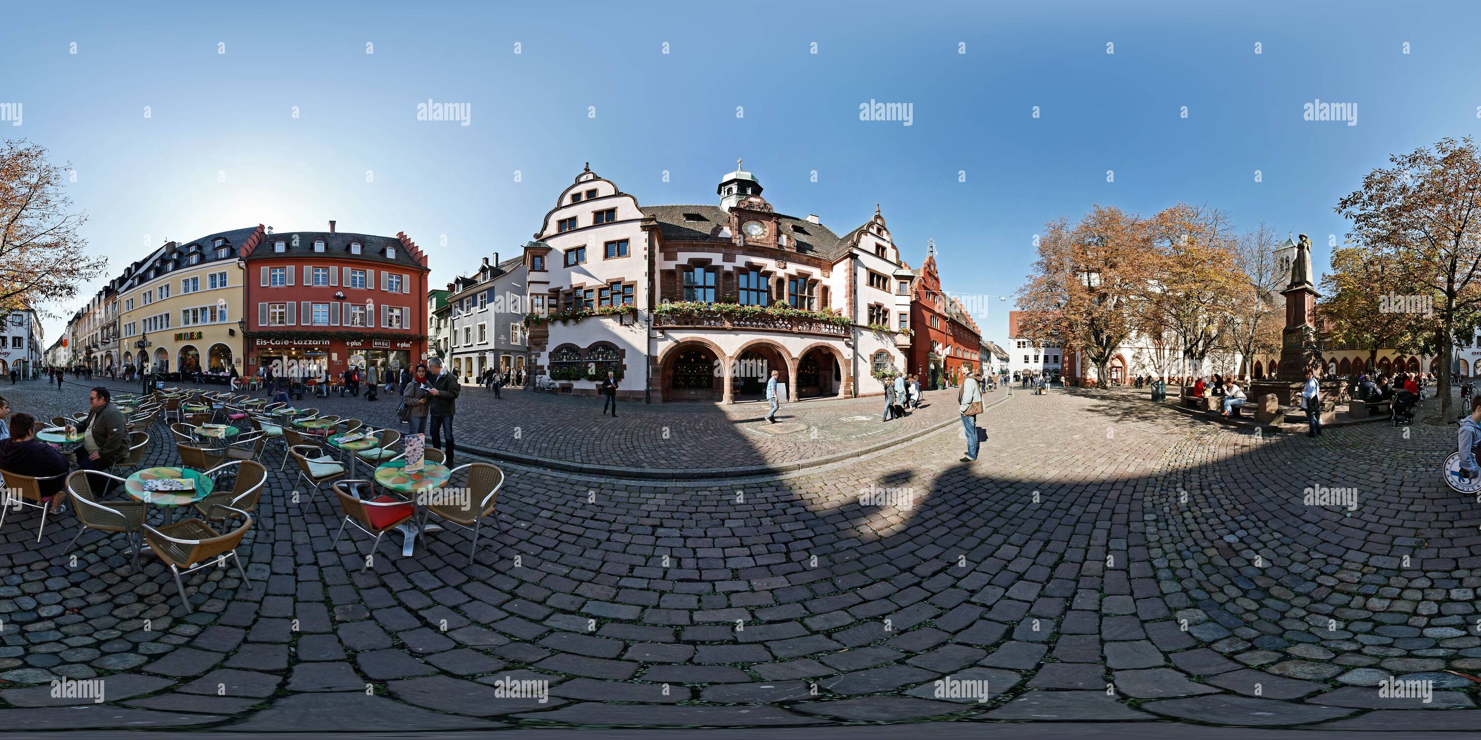 360 degree panoramic view of Rathausplatz, Freiburg, Breisgau