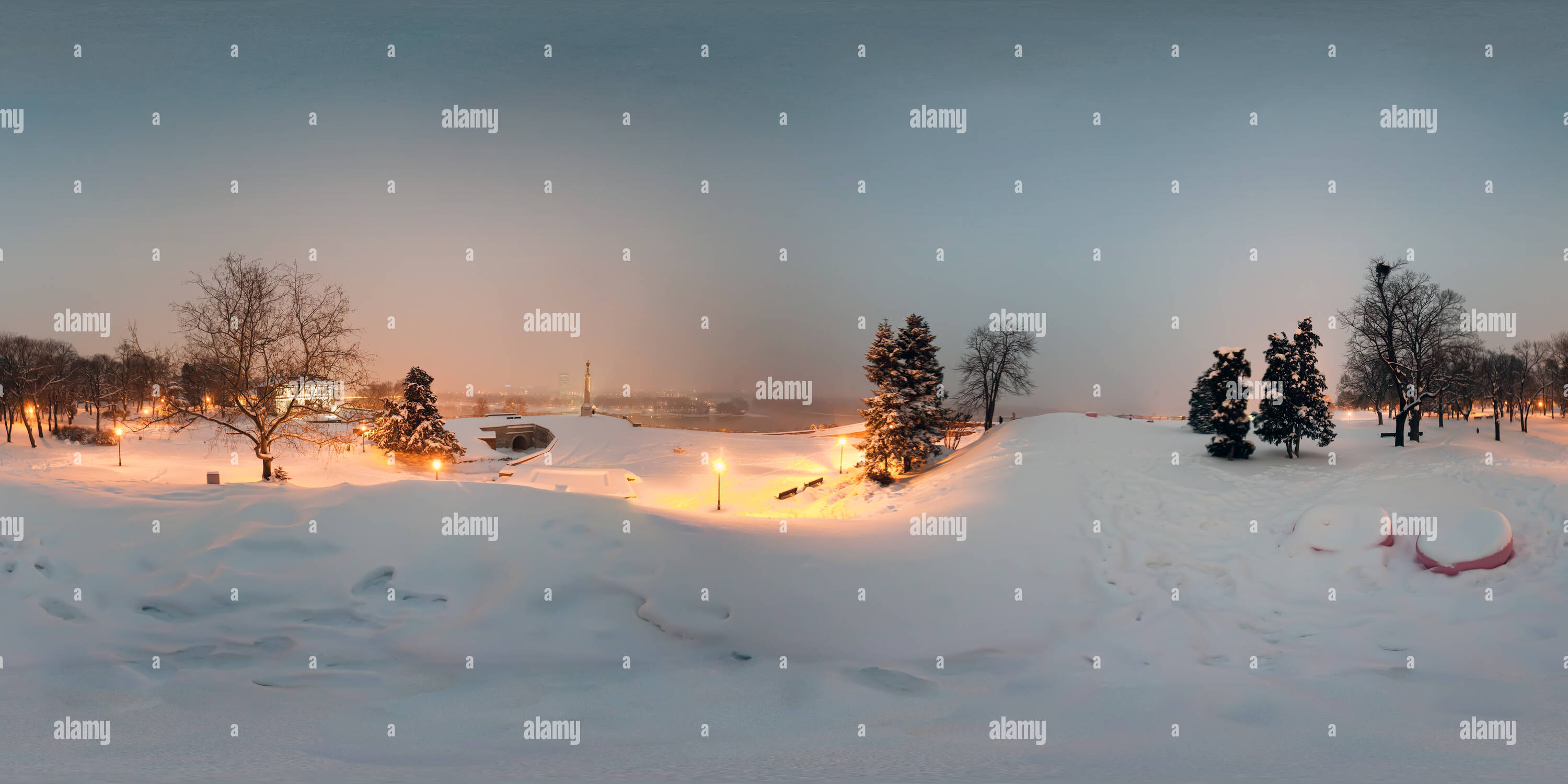 360 degree panoramic view of Kalemegdan one winter night