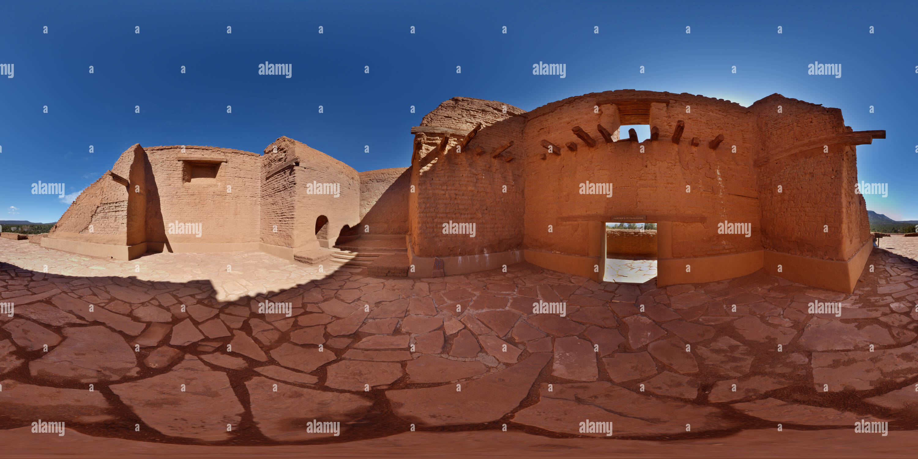 360 degree panoramic view of Pecos Pueblo Mission Church, Pecos NHP, New Mexico, USA