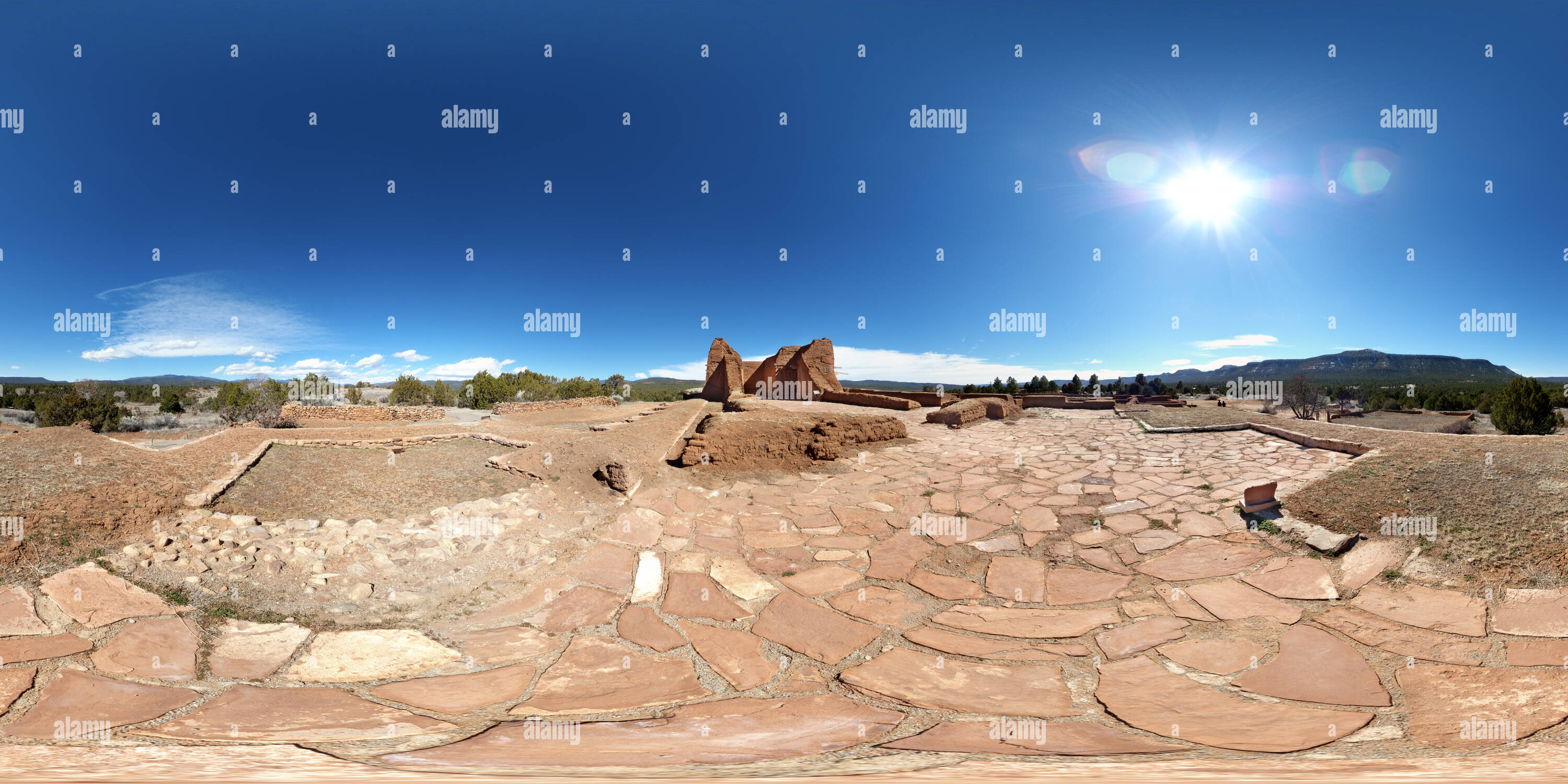 360 degree panoramic view of Pecos Pueblo Mission Church, Pecos NHP, New Mexico, USA