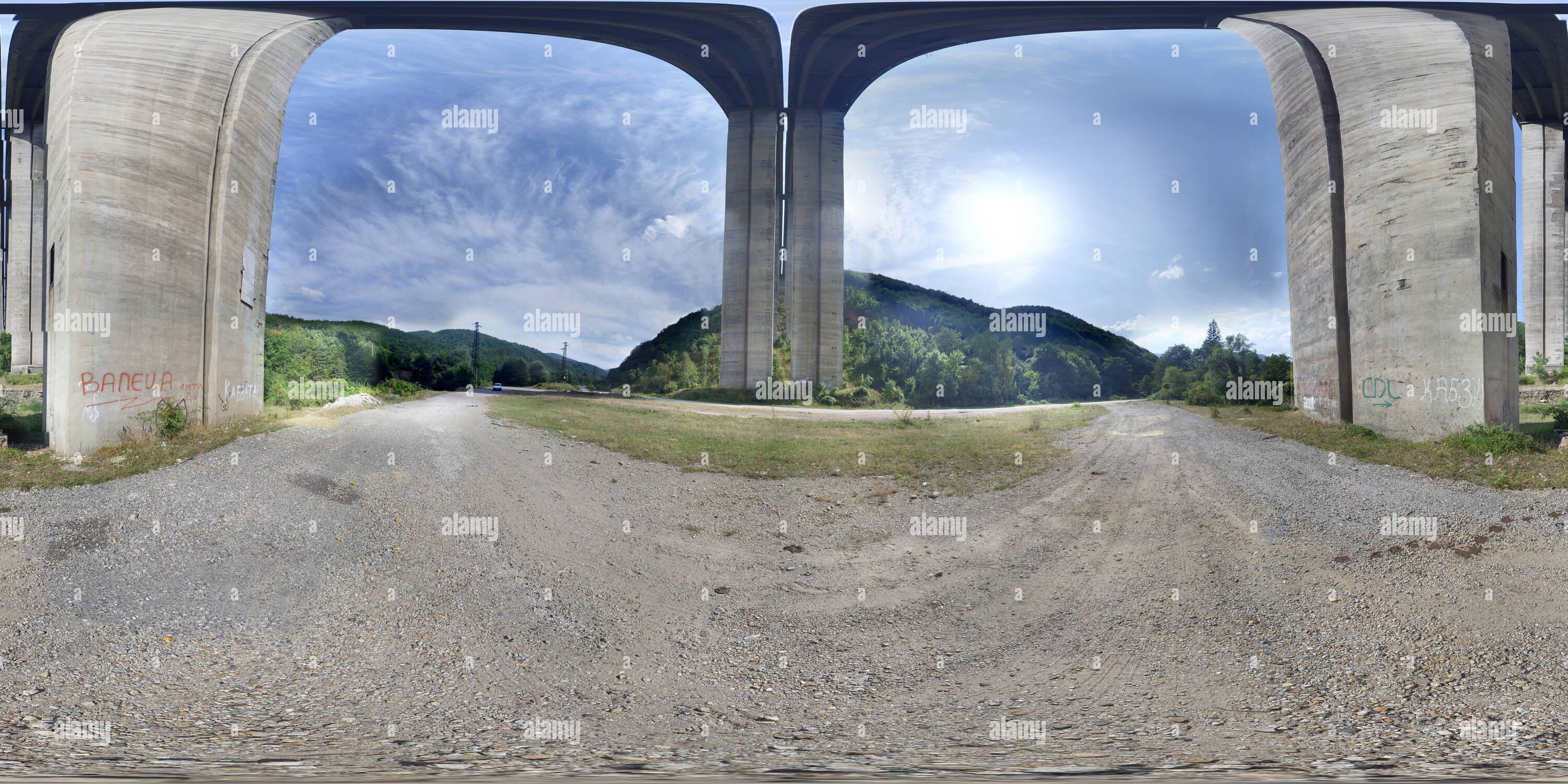 360 degree panoramic view of Bebresh viaduct of motorway Hemus