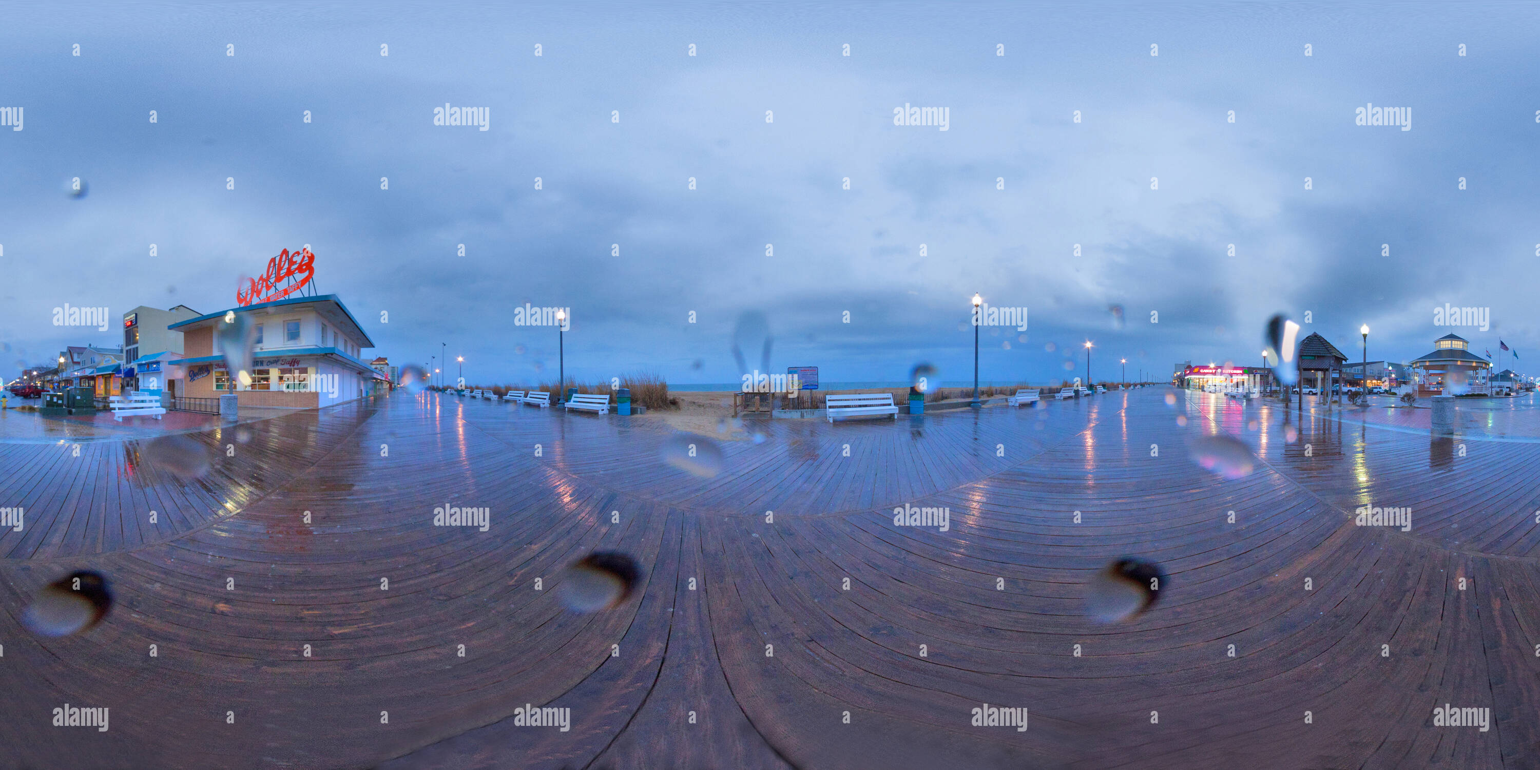 360 degree panoramic view of Winter rain Rehoboth Beach Delaware