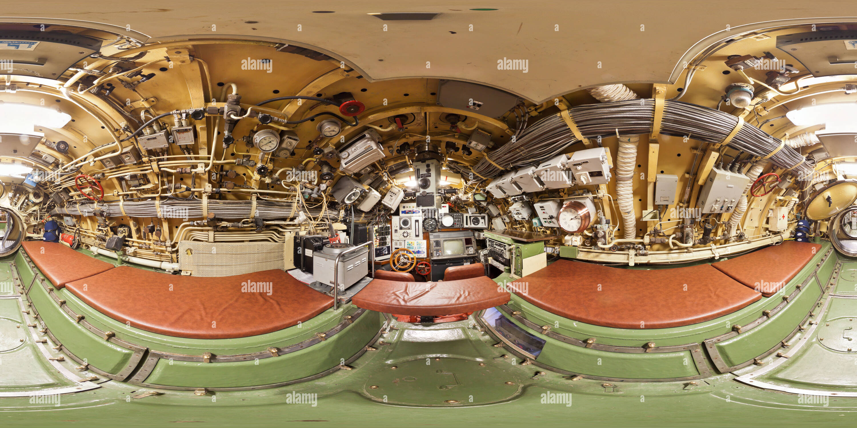 360 degree panoramic view of Interior of the military submarine