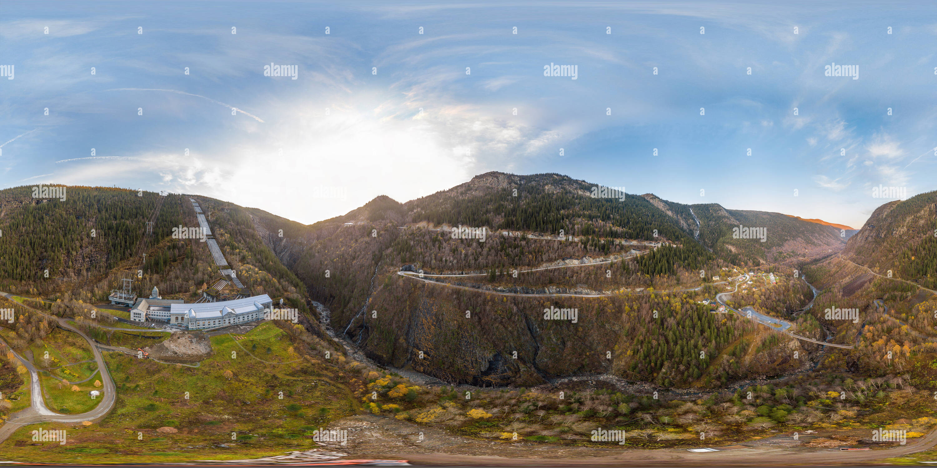 360 degree panoramic view of Vemork, Norwegian industrial worker museum, Rjukan.