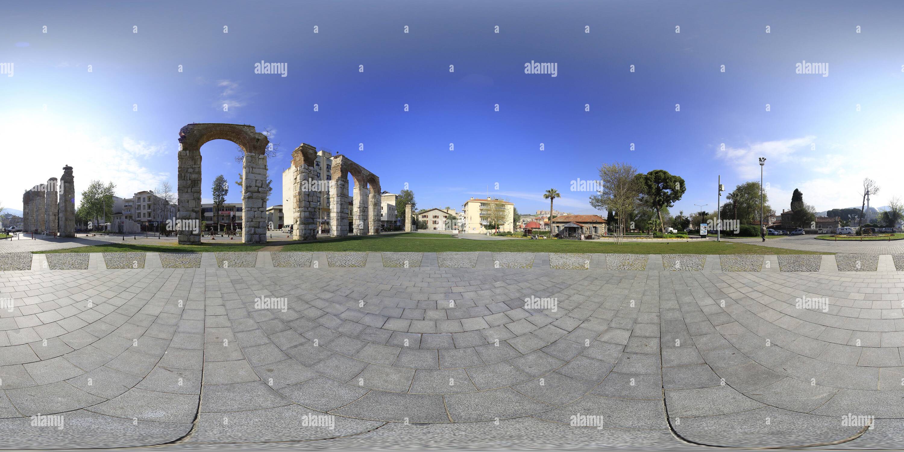 360 degree panoramic view of Byzantine era aqueducts