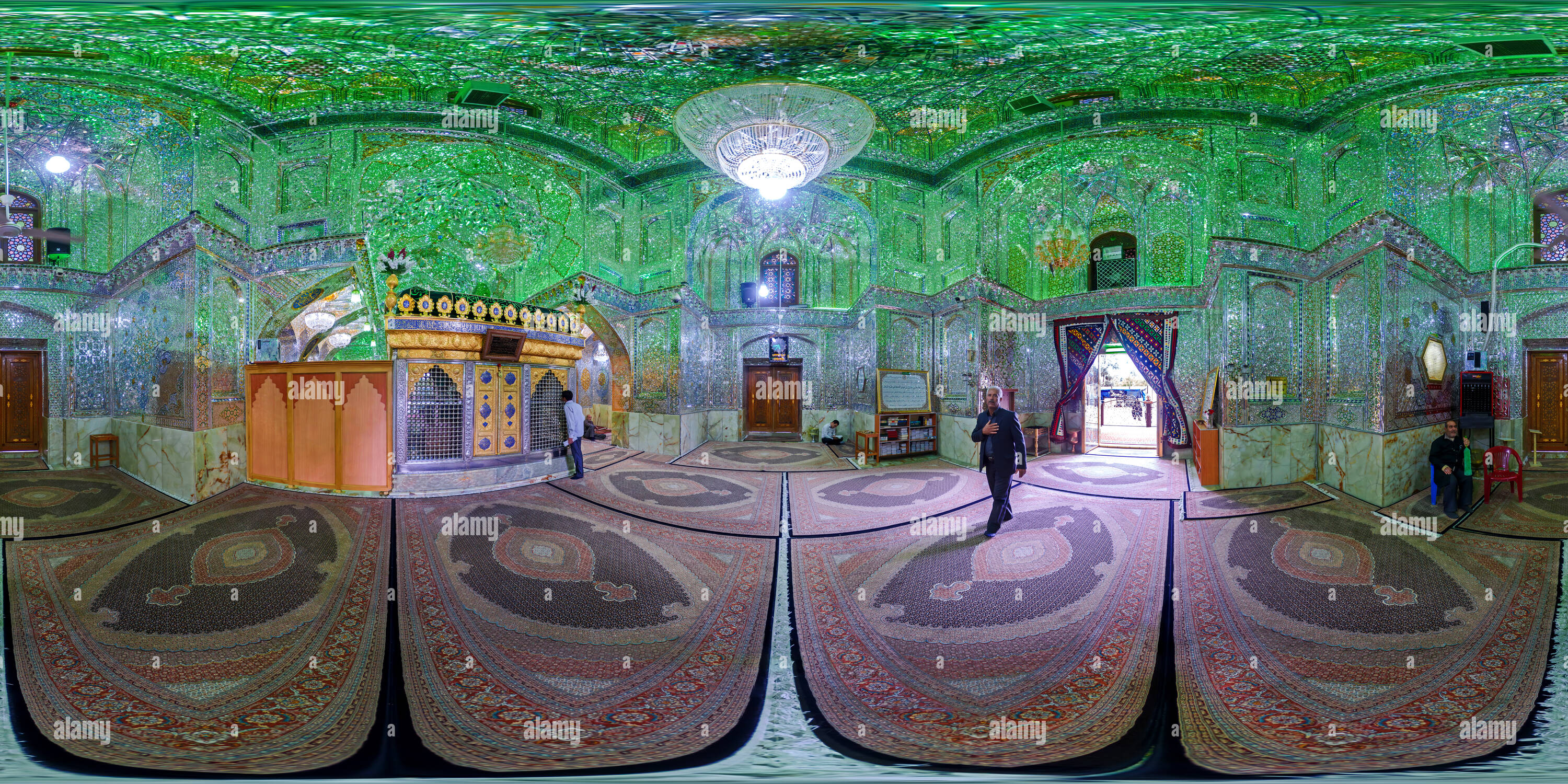 360 degree panoramic view of Mirrored mausoleum of Sayyed Alaeddin Hossein - Shiraz - Iran