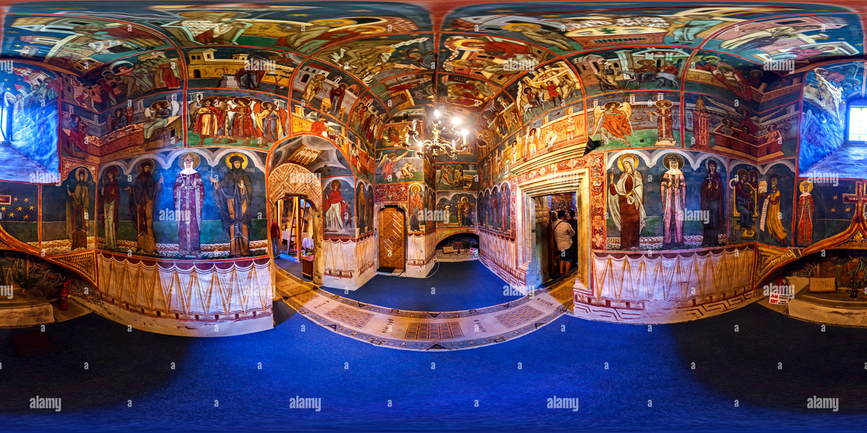 360 degree panoramic view of Interior of Humor Monastery - Mănăstirea Humorului - Romania