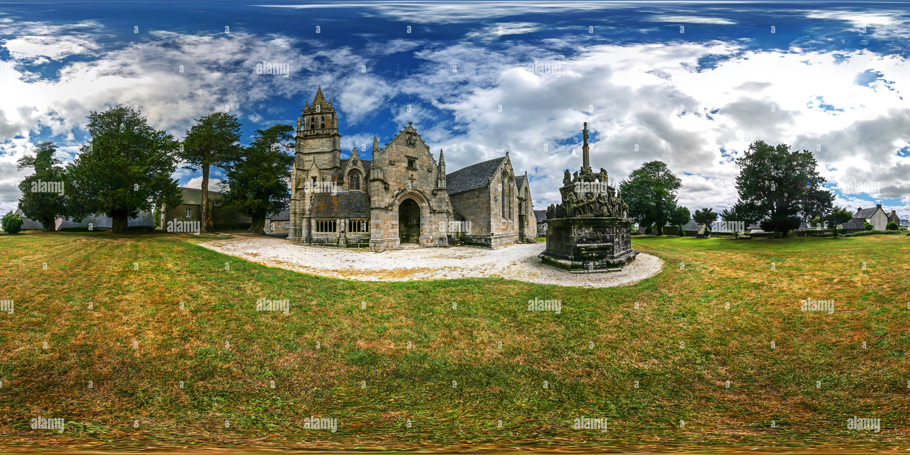 360 degree panoramic view of The Notre-Dame church with Calvary - Kergrist-Moëlou - France
